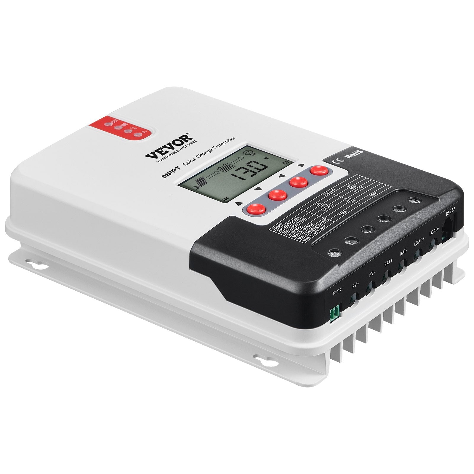 VEVOR 20A MPPT Solar Charge Controller, Auto DC Input, Solar Panel Regulator Charger with LCD Display Temperature Sensor Cable, for Sealed(AGM), Gel, Flooded and Lithium Battery Charging