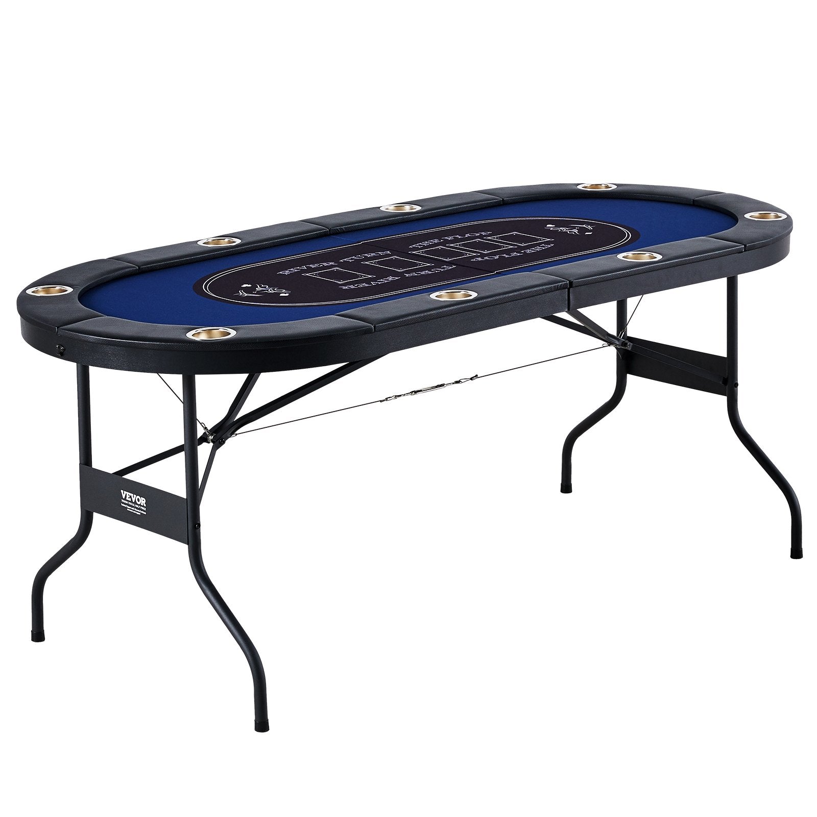 VEVOR 8 Player Foldable Poker Table, Blackjack Texas Holdem Poker Table with Padded Rails and Stainless Steel Cup Holders, Portable Folding Card Board Game Table,183cm Oval Casino Leisure Table, Blue