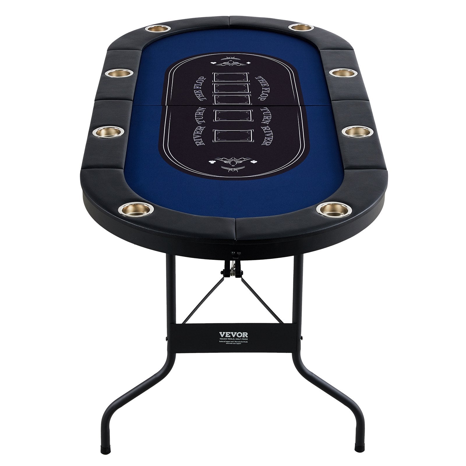 VEVOR 8 Player Foldable Poker Table, Blackjack Texas Holdem Poker Table with Padded Rails and Stainless Steel Cup Holders, Portable Folding Card Board Game Table,183cm Oval Casino Leisure Table, Blue