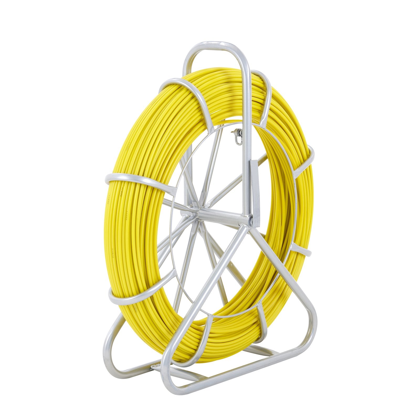 VEVOR Fish Tape Fiberglass, 129.5 m, 6.35 mm, Duct Rodder Fishtape Wire Puller, Cable Running Rod with Steel Reel Stand, 3 Pulling Heads, Fishing Tools for Walls and Electrical Conduit, Non-Conductive