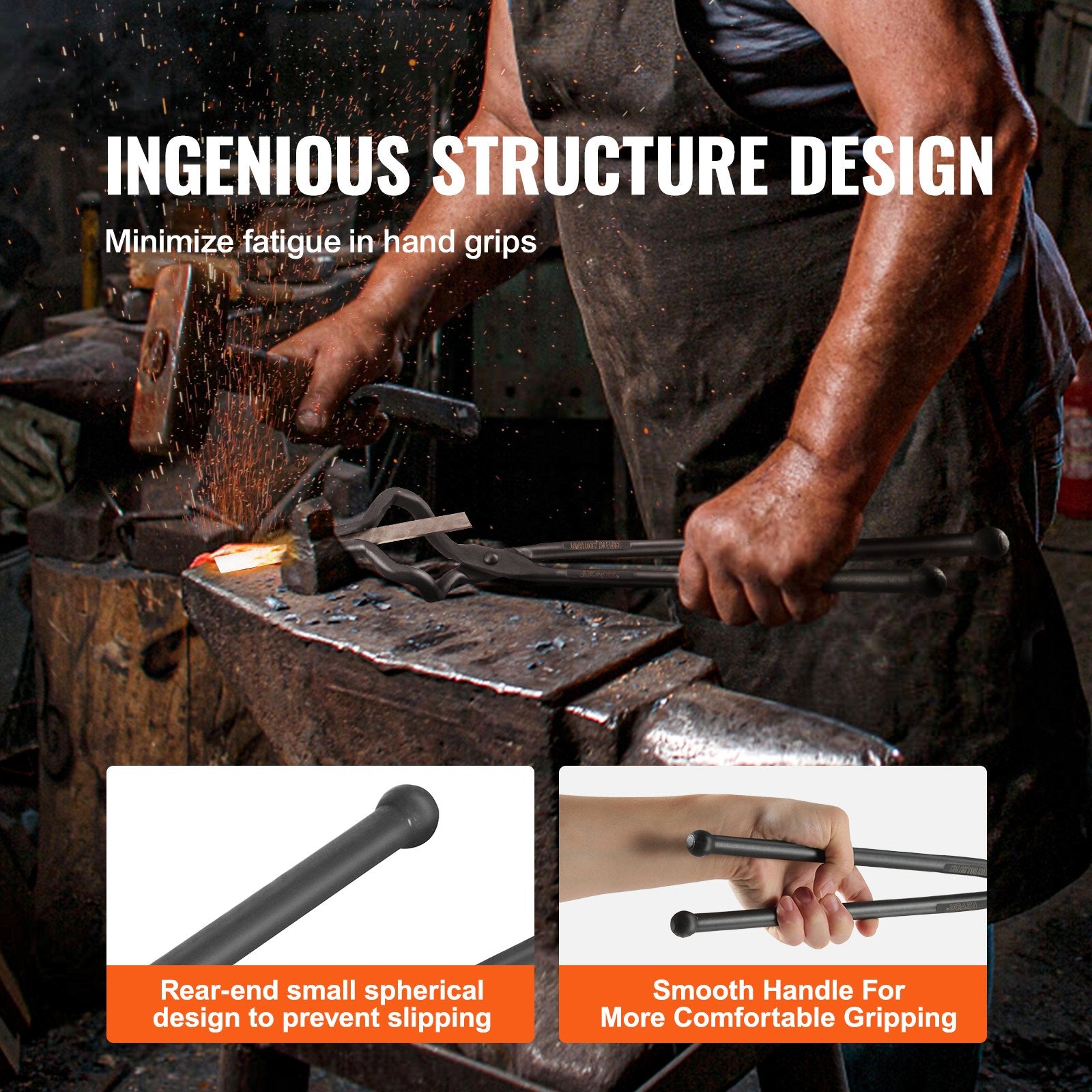 VEVOR Blacksmith Tongs, 463mm Z V-Bit Tongs, Carbon Steel Forge Tongs with A3 Steel Rivets, for Knife Blades, Long Pieces, Circular Forgings, for Beginner and Seasoned Blacksmiths and Bladesmiths