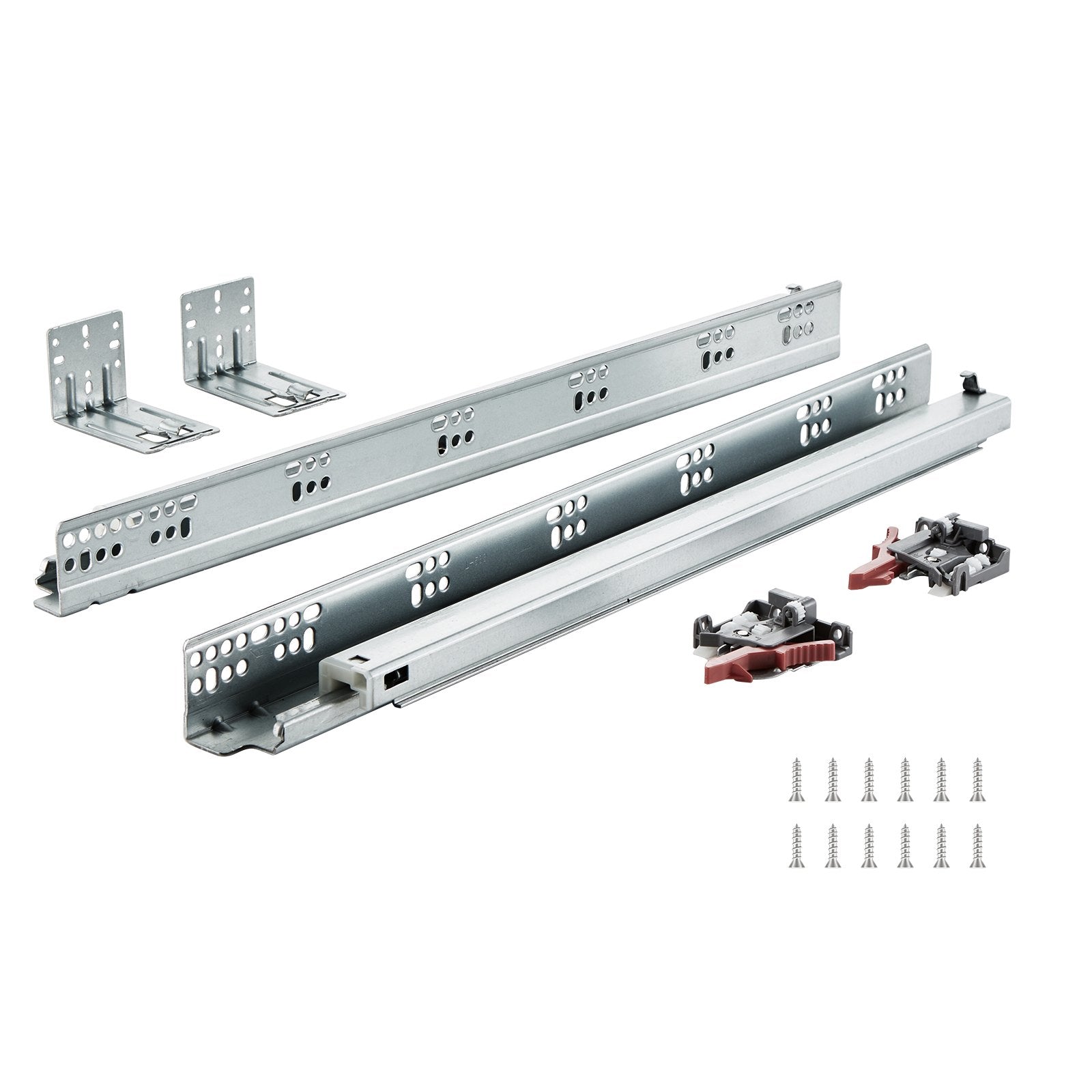 VEVOR 10 Pairs of 533.4mm Drawer Bottom Side Mount Rails, Heavy Duty Full Ball Bearing Extension Steel Track, Soft-Close Noiseless Guide Glides Cabinet Kitchen Runners with Locking Mechanism, 100 Lbs