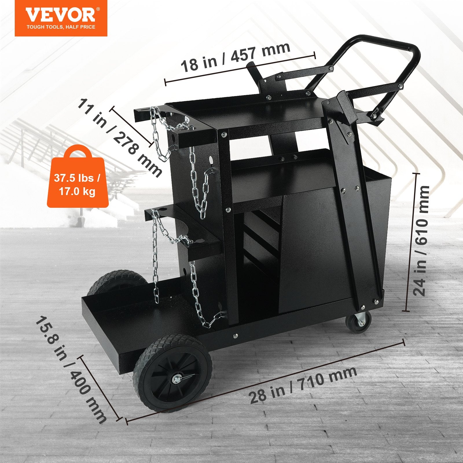 VEVOR Welding Cart, 2-Tier 4 Drawers Welder Cart with 265 LBS Weight Capacity, Swivel Wheels, Tank Storage Safety Chains, Heavy Duty Rolling MIG Welder Cart for Mig Welder and Plasma Cutter