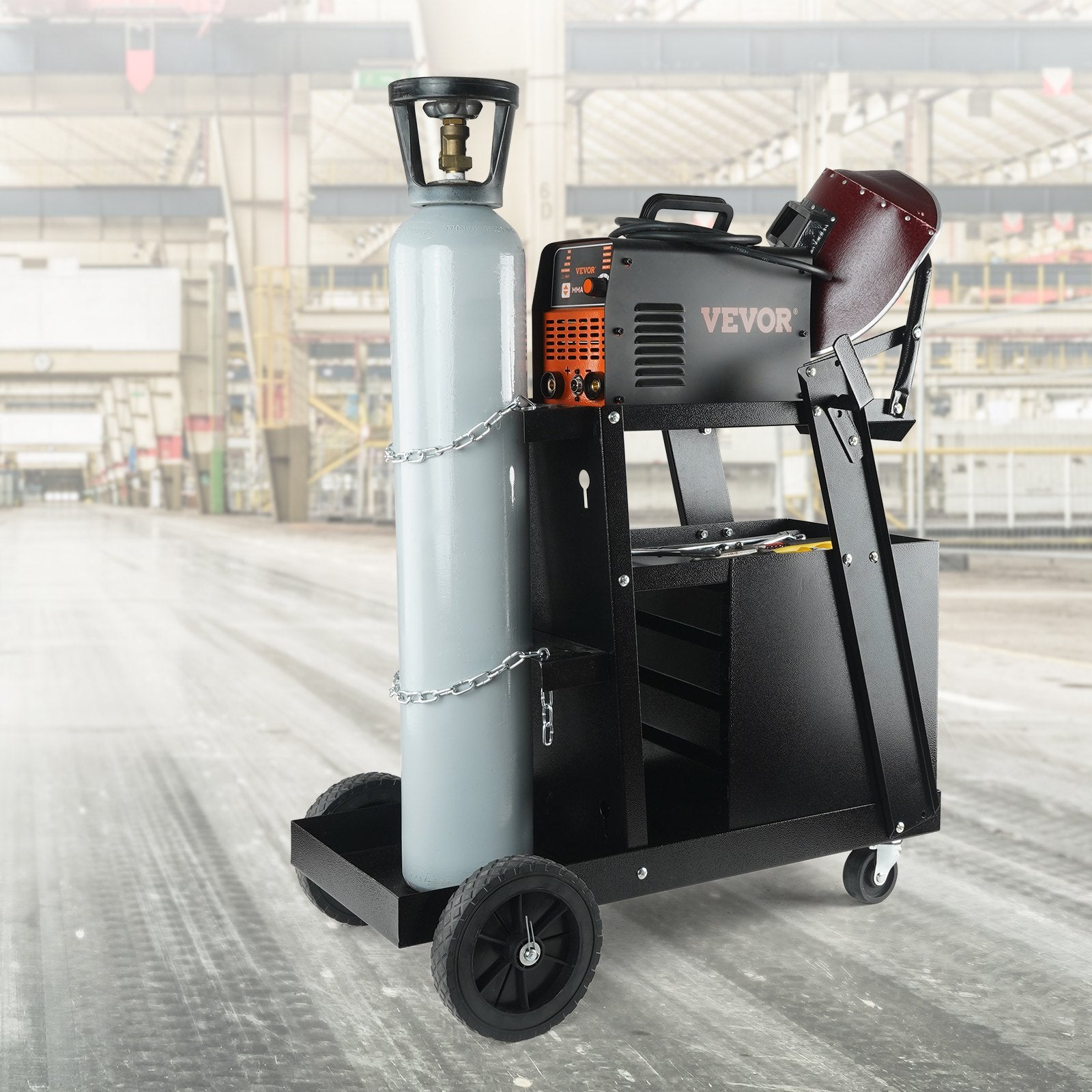 VEVOR Welding Cart, 2-Tier 4 Drawers Welder Cart with 265 LBS Weight Capacity, Swivel Wheels, Tank Storage Safety Chains, Heavy Duty Rolling MIG Welder Cart for Mig Welder and Plasma Cutter