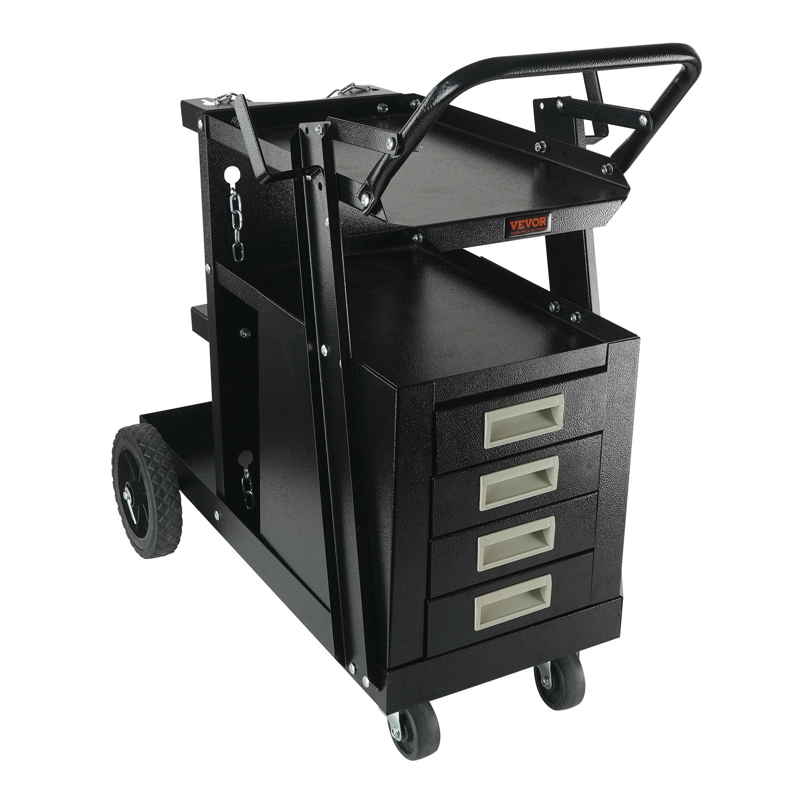 VEVOR Welding Cart, 2-Tier 4 Drawers Welder Cart with 265 LBS Weight Capacity, Swivel Wheels, Tank Storage Safety Chains, Heavy Duty Rolling MIG Welder Cart for Mig Welder and Plasma Cutter