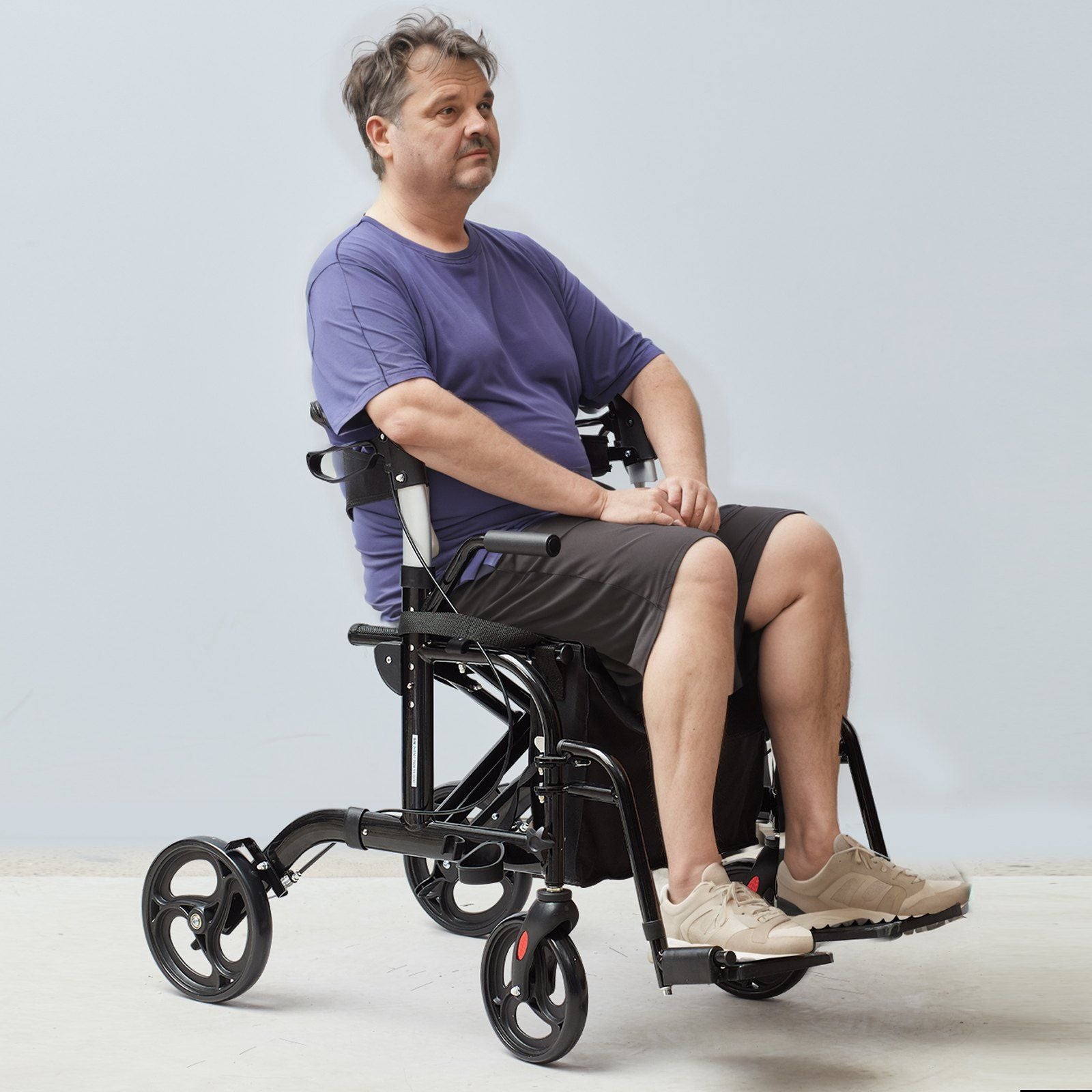2 in 1 Rollator Walker & Transport Chair for Seniors, Folding Rolling Walker Wheelchair Combo & Footrests, Lightweight Aluminum Mobility Walker with Adjustable Handle, All Terrain Wheels, 136KG