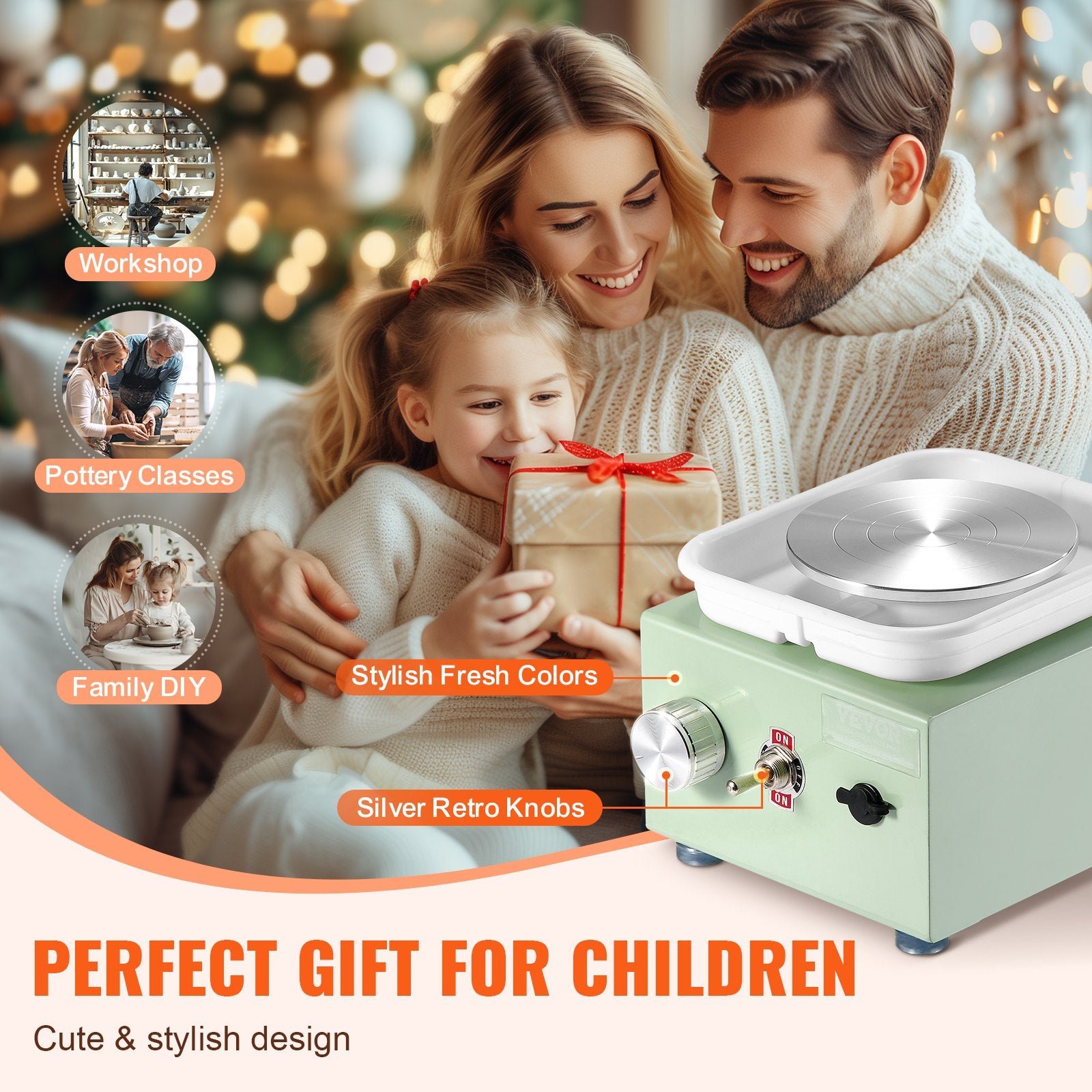 VEVOR Mini Pottery Wheel, 0-320RPM Adjustable Speed Detachable Basin Forming Machine, 2.56in/3.94in 2 Turntables Electric Ceramic Wheel Machine, 18pcs Accessories, for Art Craft Work Home DIY, Green