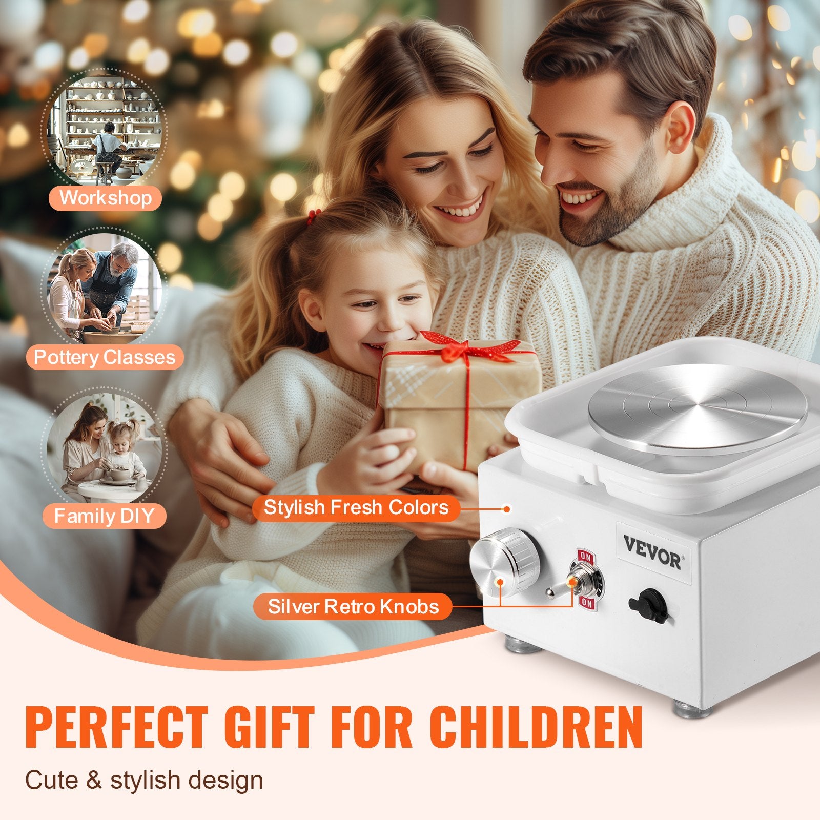 VEVOR Mini Pottery Wheel Electric Ceramic Wheel Machine 0-320RPM Speed White