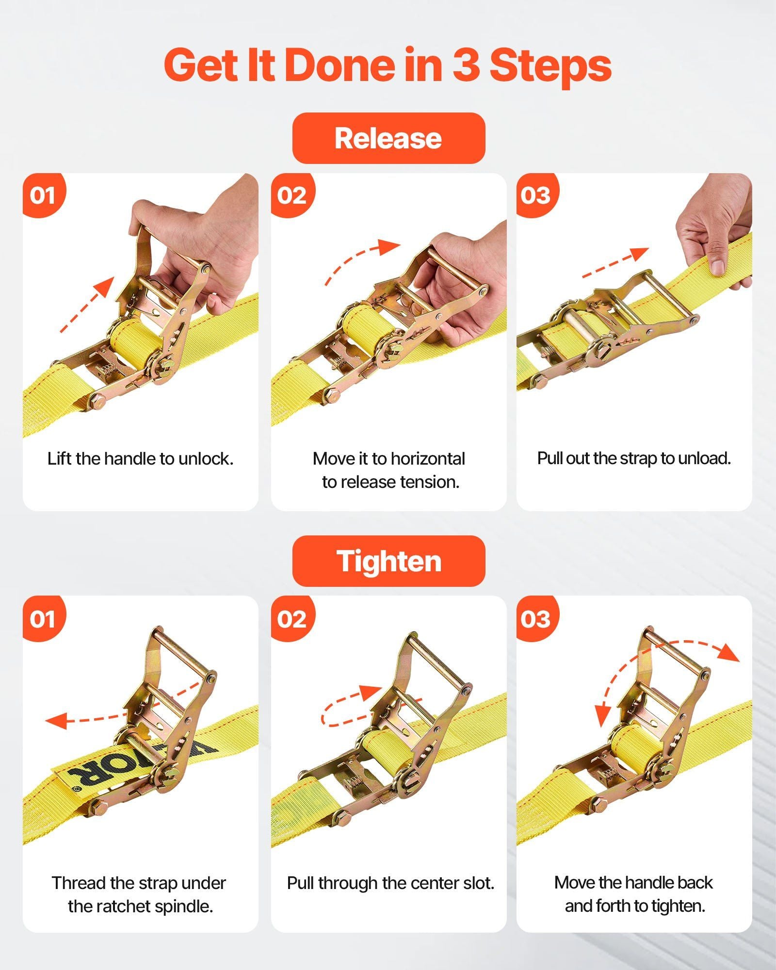 Ratchet Straps, 50.8 mm x 4.6 m, 30 Pack E-Track Tie Down Straps, 1995 kg Break Strength & 662 kg Rated Load, Tie Down Ratcheting for Moving, Trailers, Motorcycles, Kayaks, Car Roof, Yellow