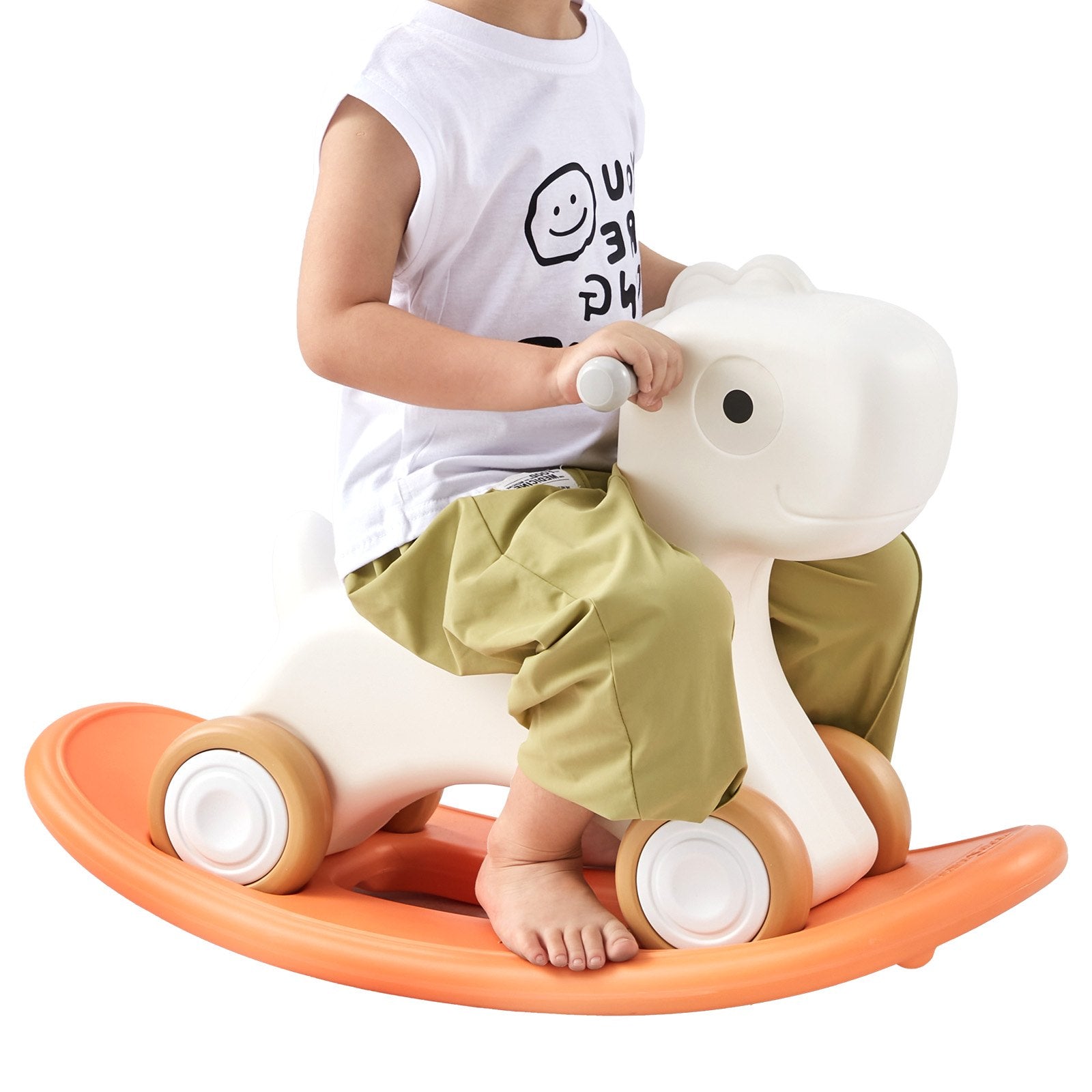 VEVOR 3 in 1 Rocking Horse for Toddlers 1-3 Years, Baby Rocking Horse with Detachable Balance Board and 4 Smooth Wheels, Support up to 80 lbs HDPE Material Kids Ride on Toy, Swinging, Orange