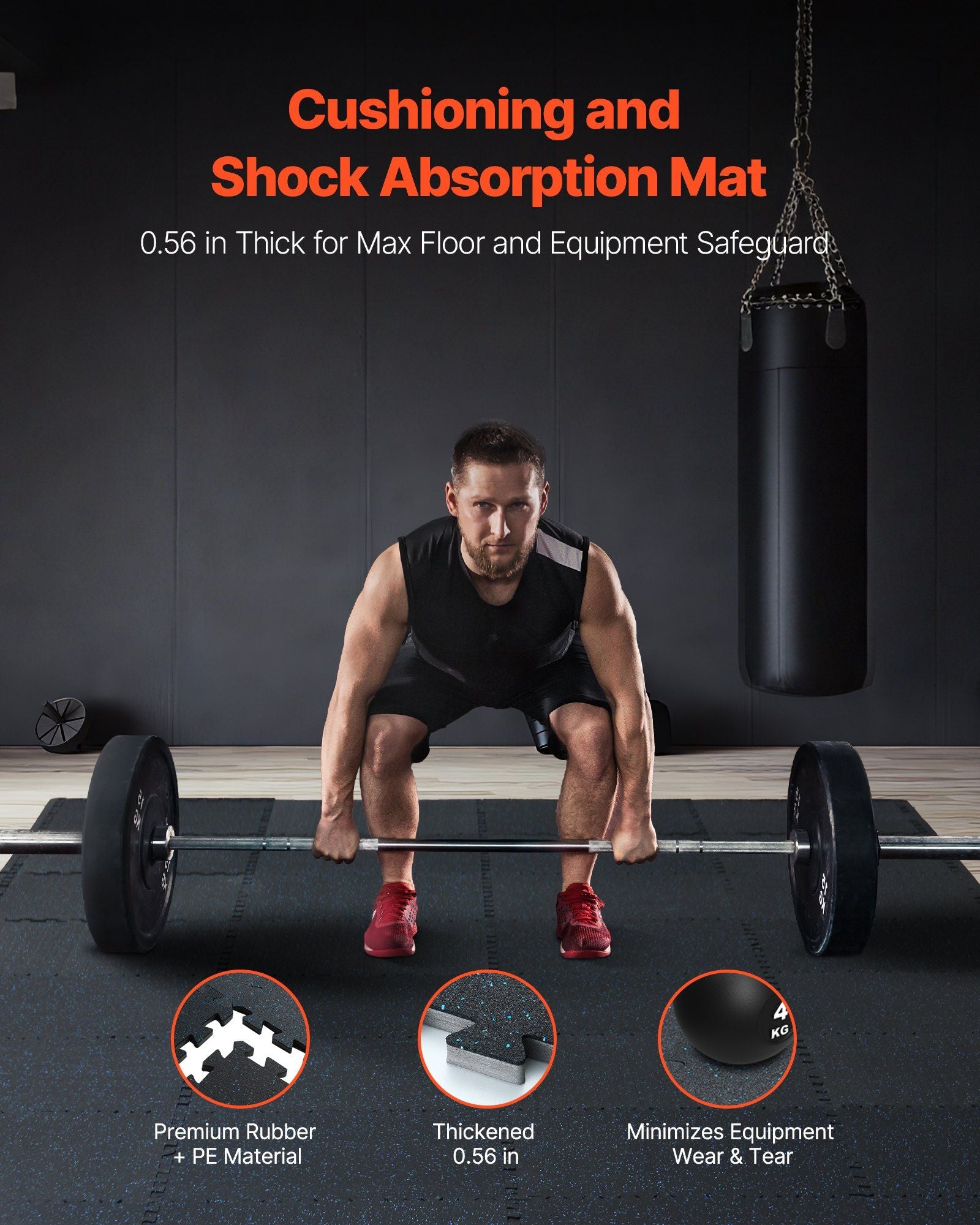 0.56 Inch Thick Gym Floor Mats, 6 Tiles Rubber Top with EVA Foam, 25" x 25" Gym Flooring Workout Mats with 25 sq.ft Coverage, Interlocking Puzzle Gym Mats for Gym, Home, Garage, Black & Blue