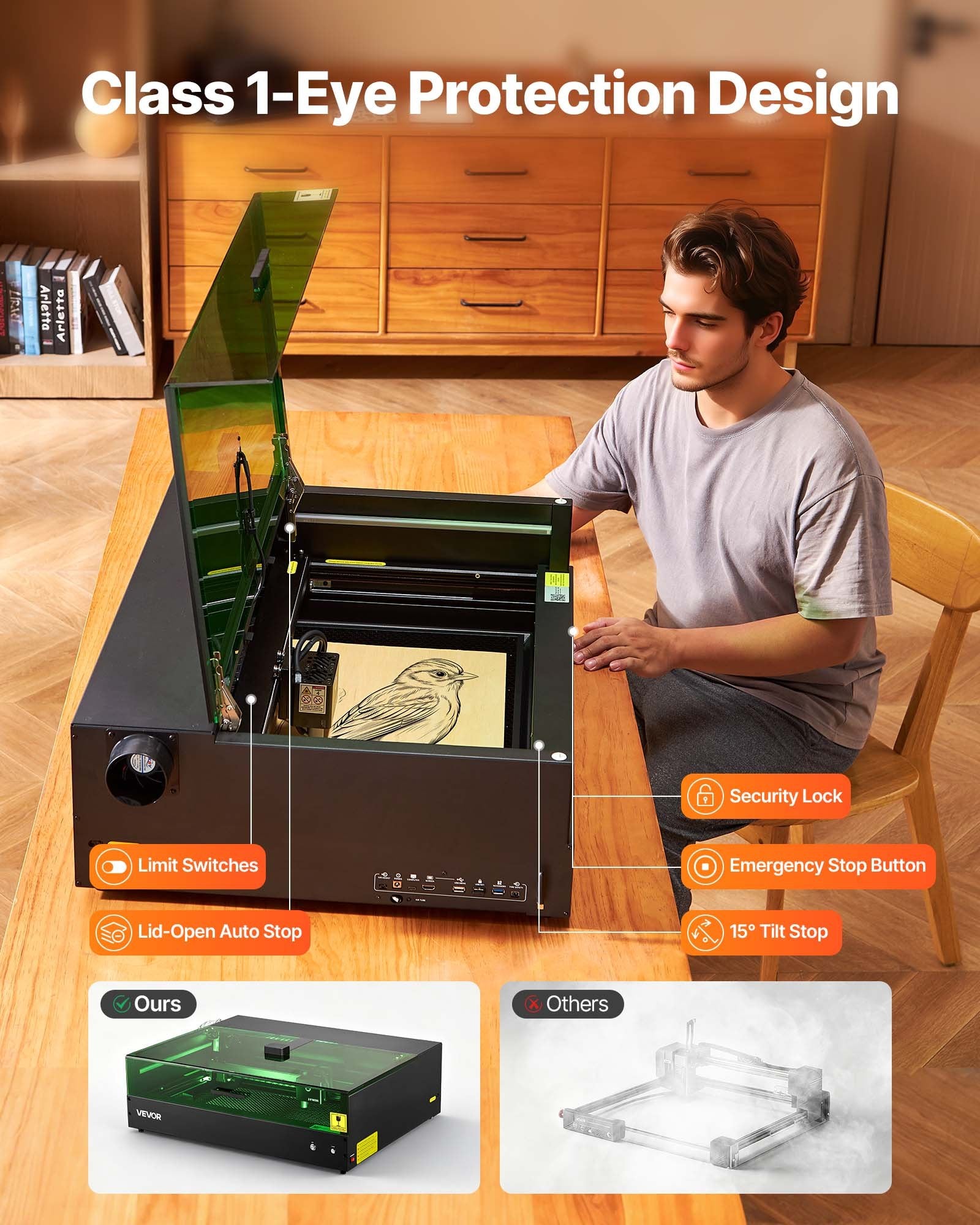 VEVOR Laser Engraver, 20W, Laser Engraving and Cutting Machine with Enclosure Camera, Laser Cutter, 36000 mm/min, 500 x 320 mm Working Area, for Wood, Leather, Glass, Paper, Certain Metal, Class 1