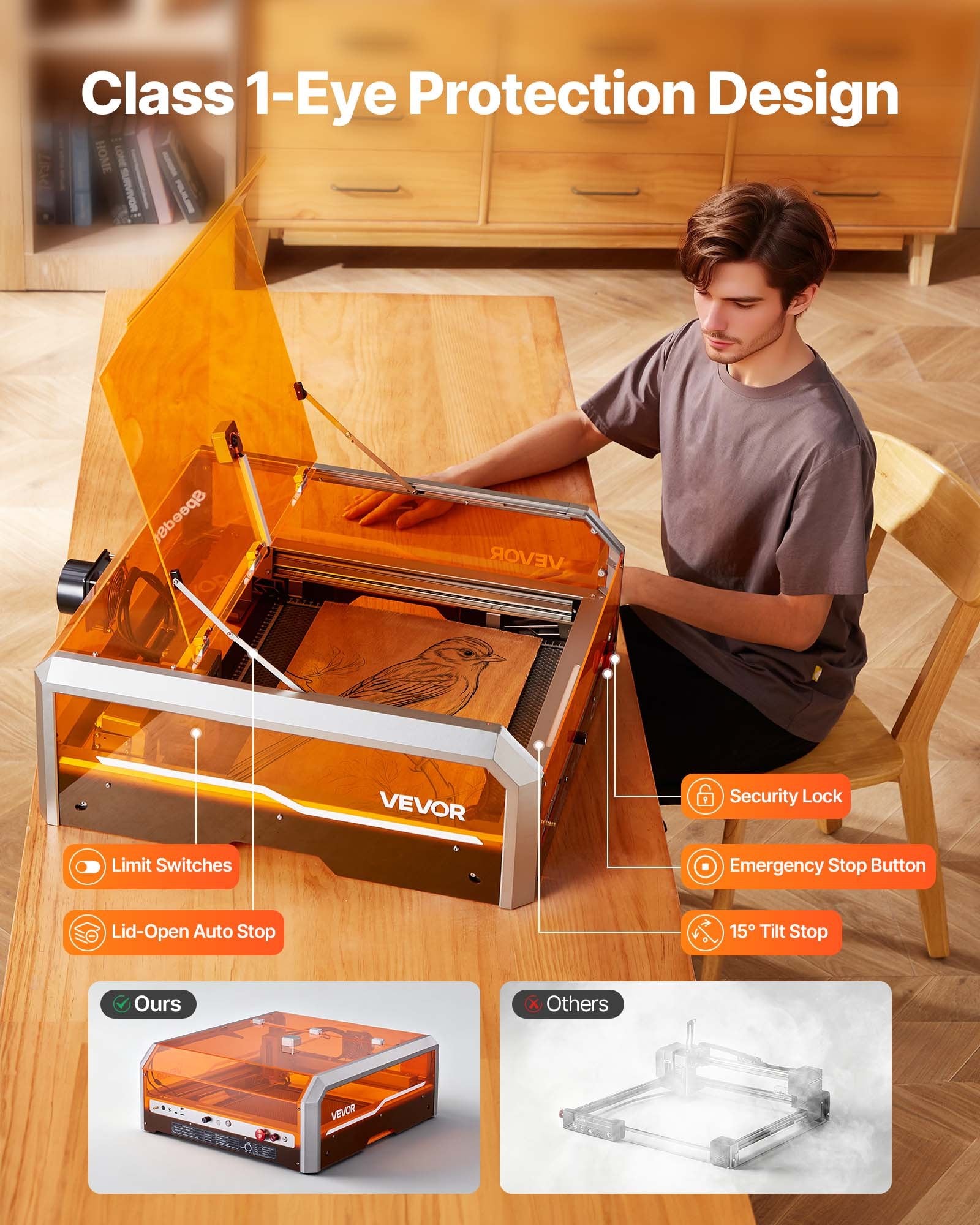 VEVOR Laser Engraver, 20W, Laser Engraving and Cutting Machine with Enclosure Camera, Laser Cutter, 400 x 400 mm Working Area, 30000 mm/min, for Wood, Leather, Glass, Paper, Certain Metal, Class 1