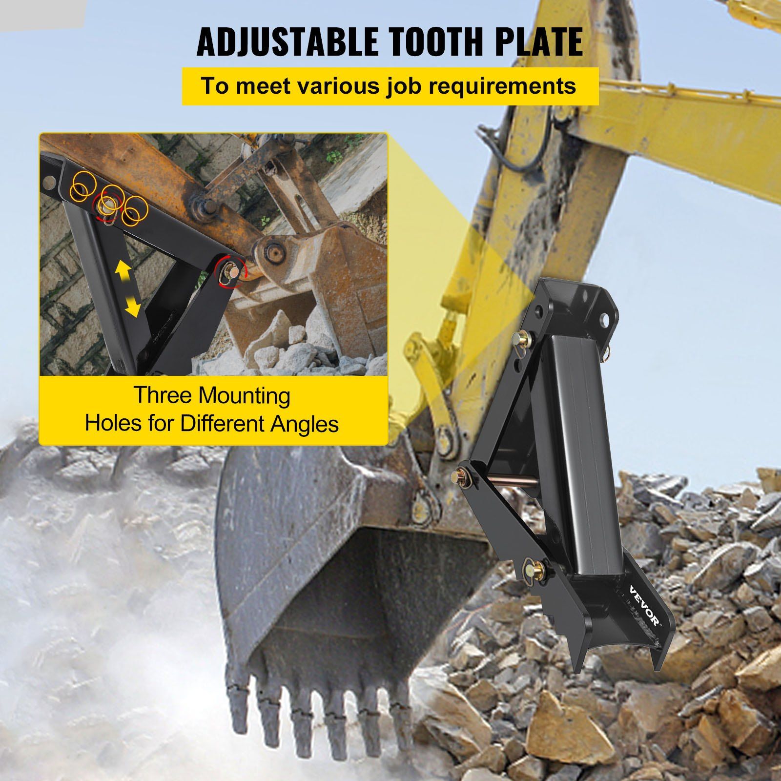 45.7 cm Backhoe Thumb, 12 mm Teeth Thickness Heavy Duty Excavator Thumb, Black Steel Weld On Thumb Attachments with 12mm Bolt-On Design Adjustable Mechanical Thumb for Backhoe/Excavator