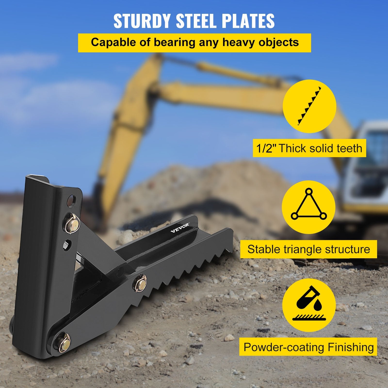 VEVOR Backhoe Excavator Thumb Attachments, 91.44 cm Adjustable Extreme Weld On Backhoe Thumb Hoe Clamp 1.27 cm Inch Teeth Thick Steel Plate 16MM Assembly Bolt-On Design