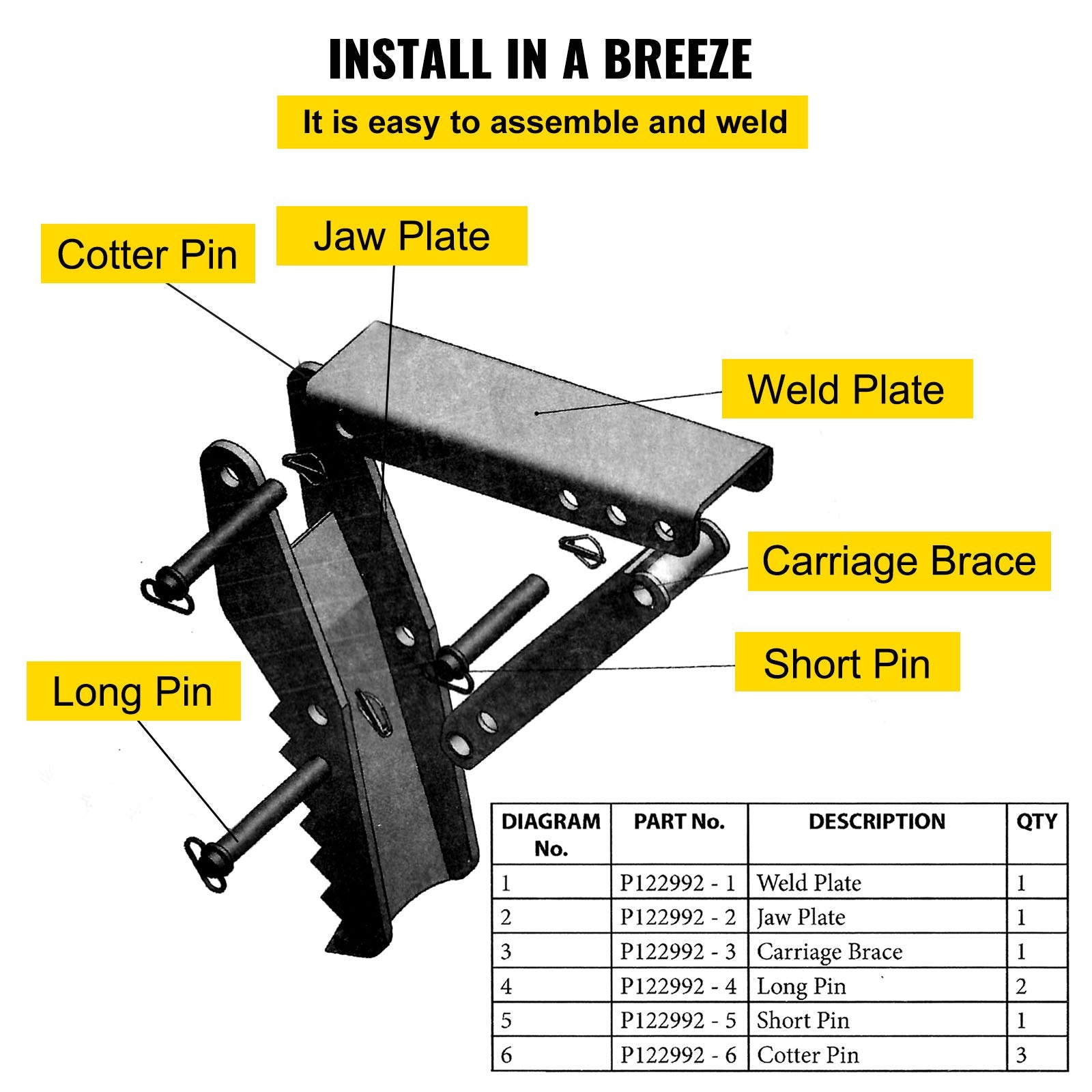 VEVOR Backhoe Excavator Thumb Attachments, 91.44 cm Adjustable Extreme Weld On Backhoe Thumb Hoe Clamp 1.27 cm Inch Teeth Thick Steel Plate 16MM Assembly Bolt-On Design