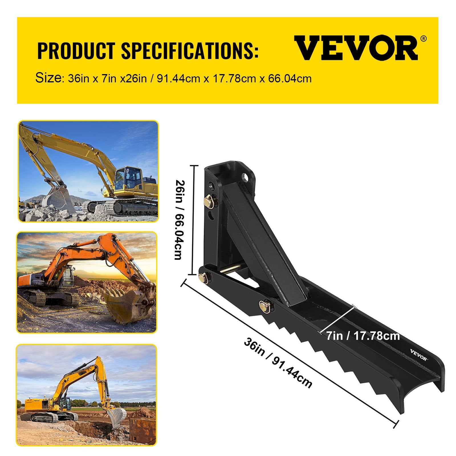 VEVOR Backhoe Excavator Thumb Attachments, 91.44 cm Adjustable Extreme Weld On Backhoe Thumb Hoe Clamp 1.27 cm Inch Teeth Thick Steel Plate 16MM Assembly Bolt-On Design