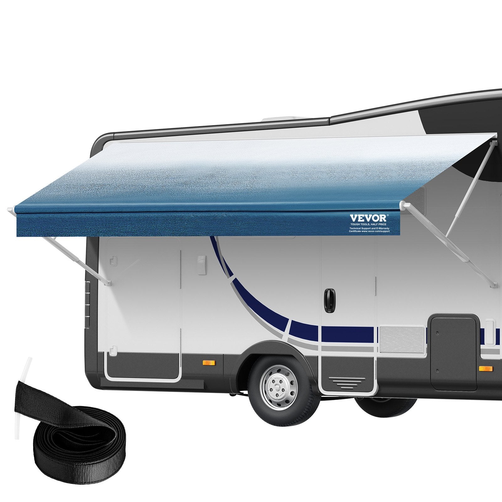 VEVOR RV Awning Fabric Replacement, 3.72m Fabric Length for 3.96mAwning, Heavy Duty 3-Ply 16oz PVC Camper Awning Fabric, Waterproof & UV Protection Outdoor Canopy for RV, Trailer, Motorhome, Blue Fade