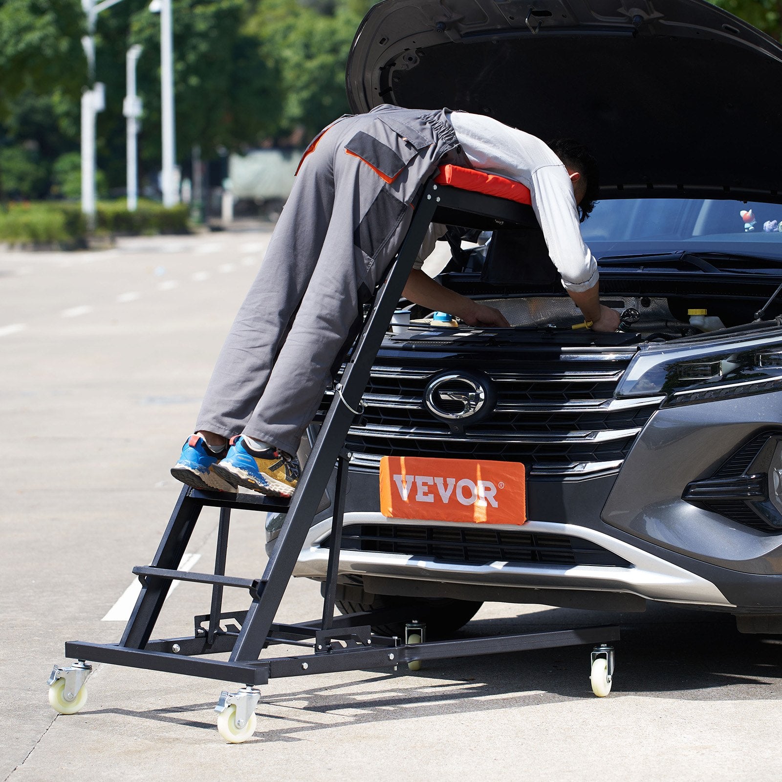 VEVOR Automotive Topside Creeper, with Adjustable Height 48" to 76", 181.44KGS Capacity High Creeper, 4 Swivel Caster Wheels, Heavy Duty Foldable Creeper for Auto Repair and Maintenance