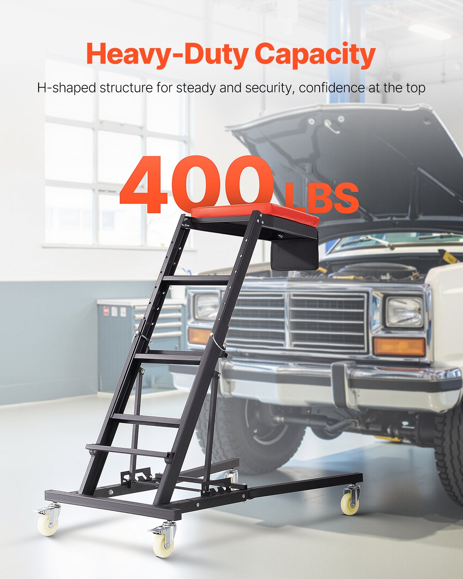 VEVOR Automotive Topside Creeper, Engine Creeper 42.5"-64.8", 181.44KGS Capacity High Top Creeper, 4 Swivel Caster Wheels, Padded Deck, Creeper for Home Garage, Workshop Repair Maintenance