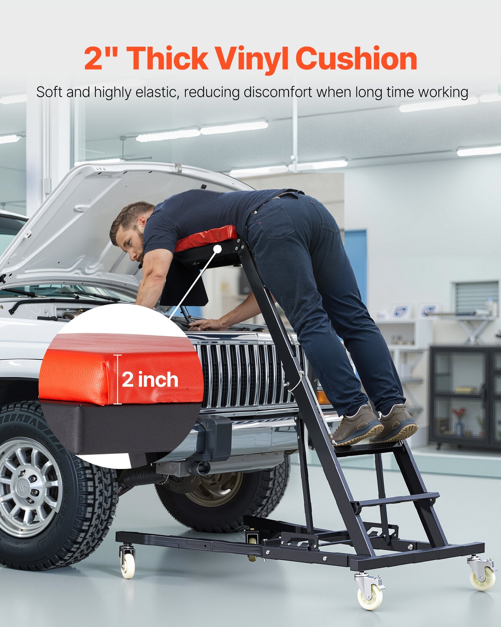VEVOR Automotive Topside Creeper, Engine Creeper 42.5"-64.8", 181.44KGS Capacity High Top Creeper, 4 Swivel Caster Wheels, Padded Deck, Creeper for Home Garage, Workshop Repair Maintenance