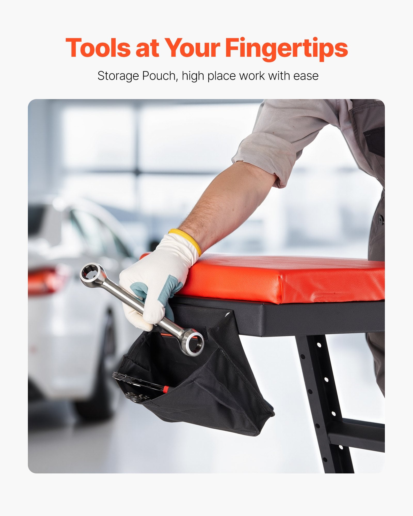 VEVOR Automotive Topside Creeper, Engine Creeper 42.5"-64.8", 181.44KGS Capacity High Top Creeper, 4 Swivel Caster Wheels, Padded Deck, Creeper for Home Garage, Workshop Repair Maintenance