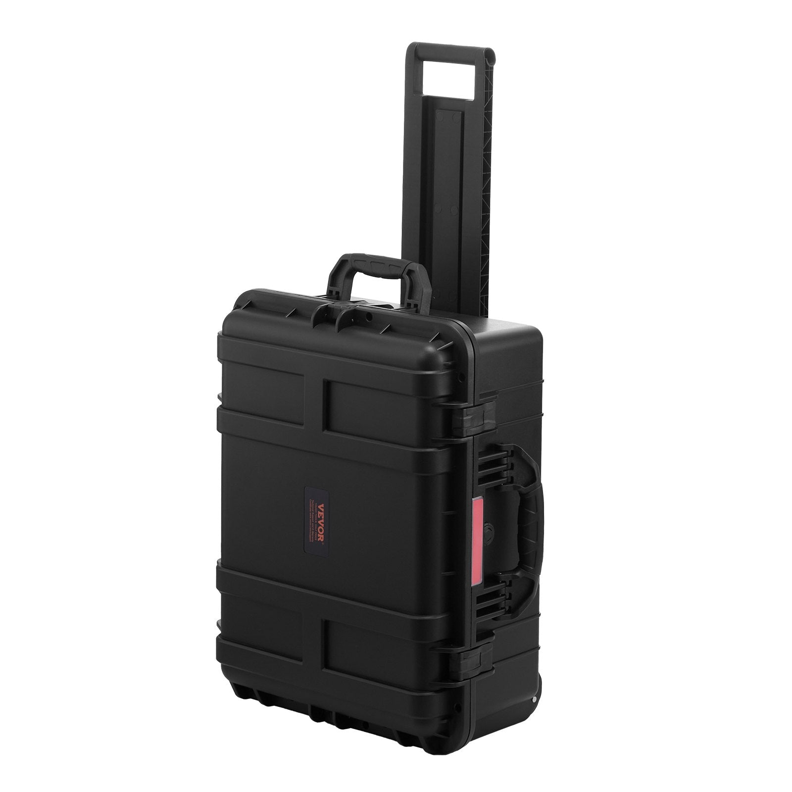 VEVOR 2.5 Cu.ft Weatherproof Hard Case, Waterproof Hard Case with Rolling Wheels and Retractable Pull Handle, IP67 Waterproof Protective Case with 4 Clips, 4 Padlock Holes, and Foam Inserted, Black