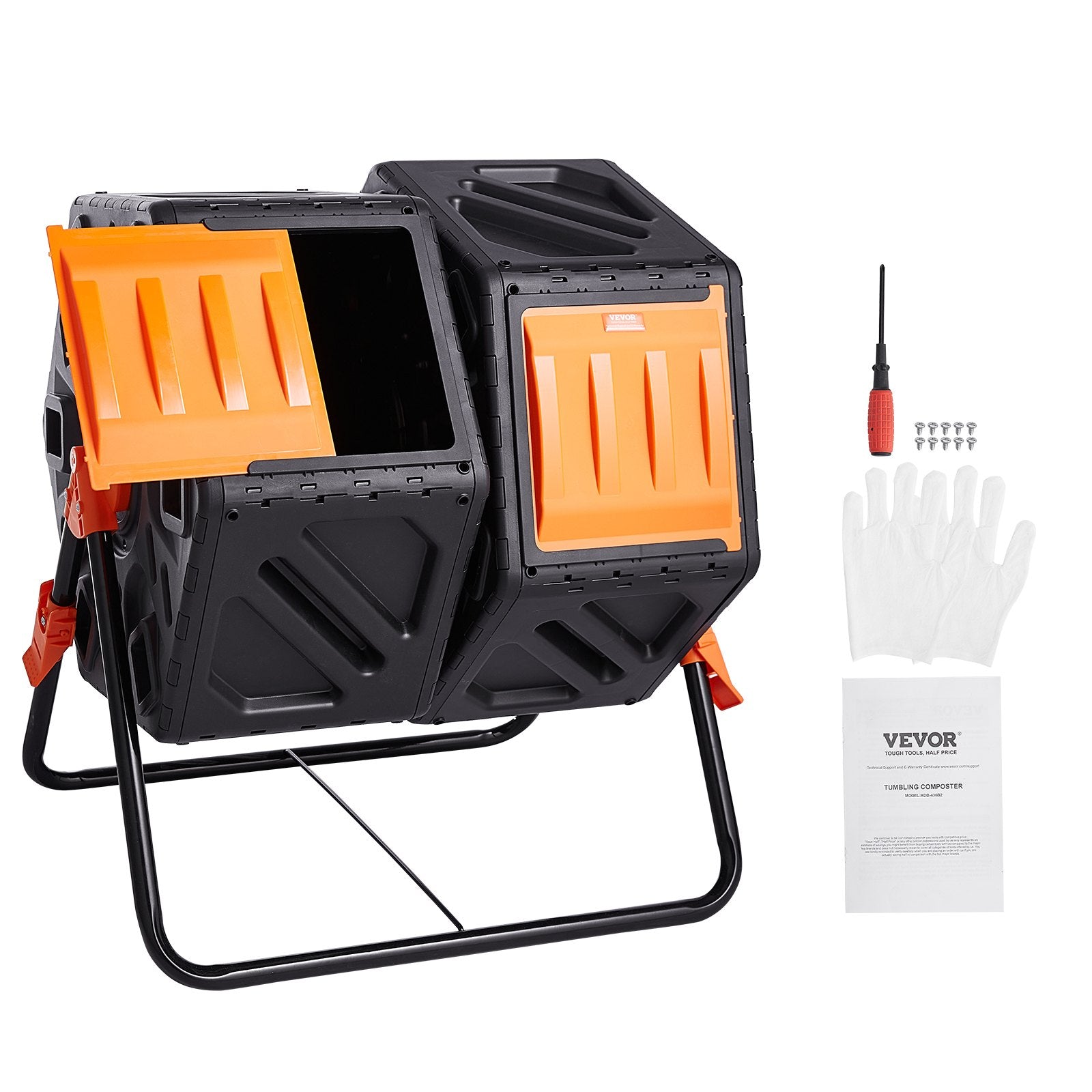 VEVOR Compost Bin 37 Gal Dual-Chamber Composter Tumbler Rotating Sliding Doors