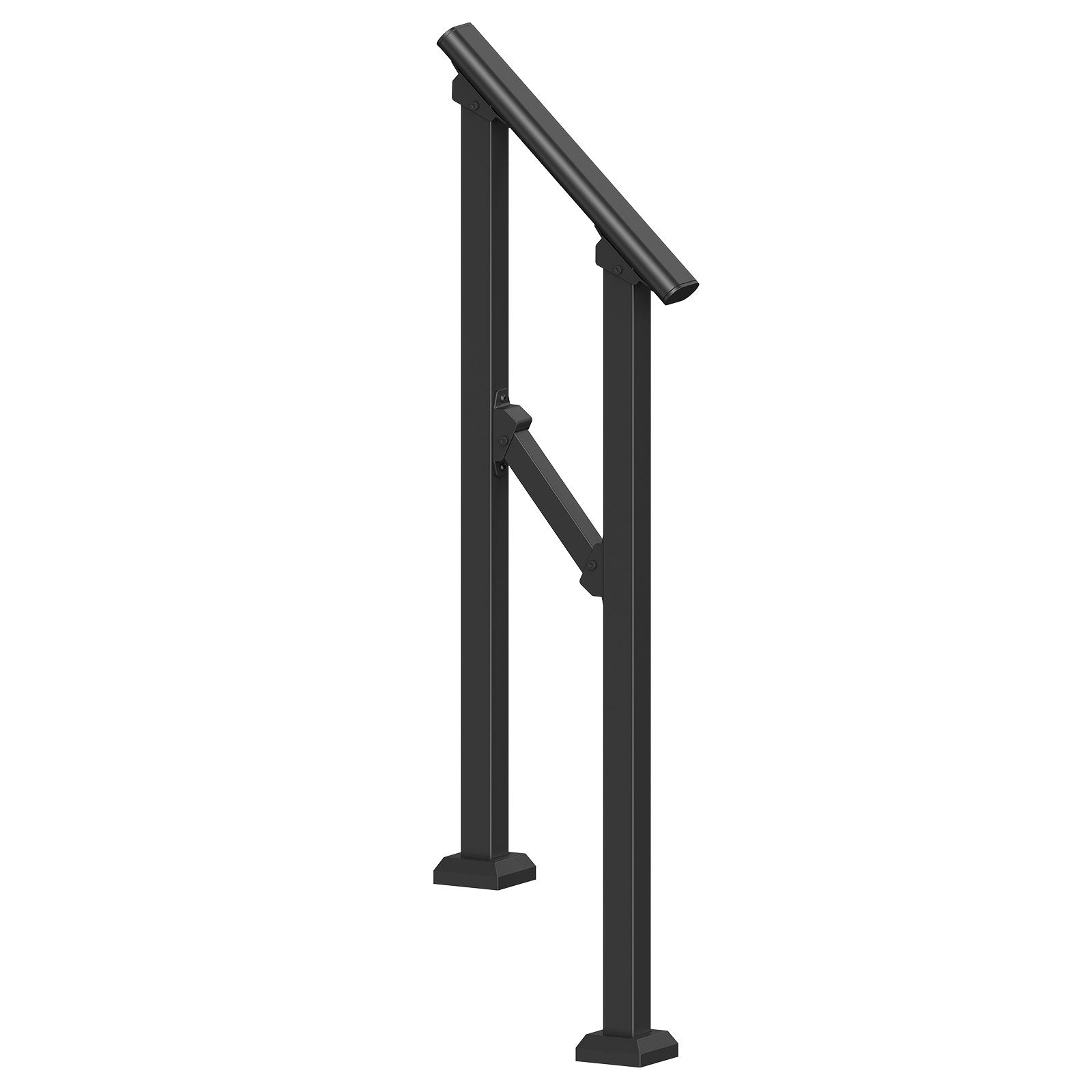 VEVOR Handrails for Outdoor Steps, 1-2 Step Stair Hand Rail Kit, Transitional Carbon Steel Railings with Installation Kit, Stair Rails for Seniors, Concrete Steps & Porch & Deck, Black Square Tube