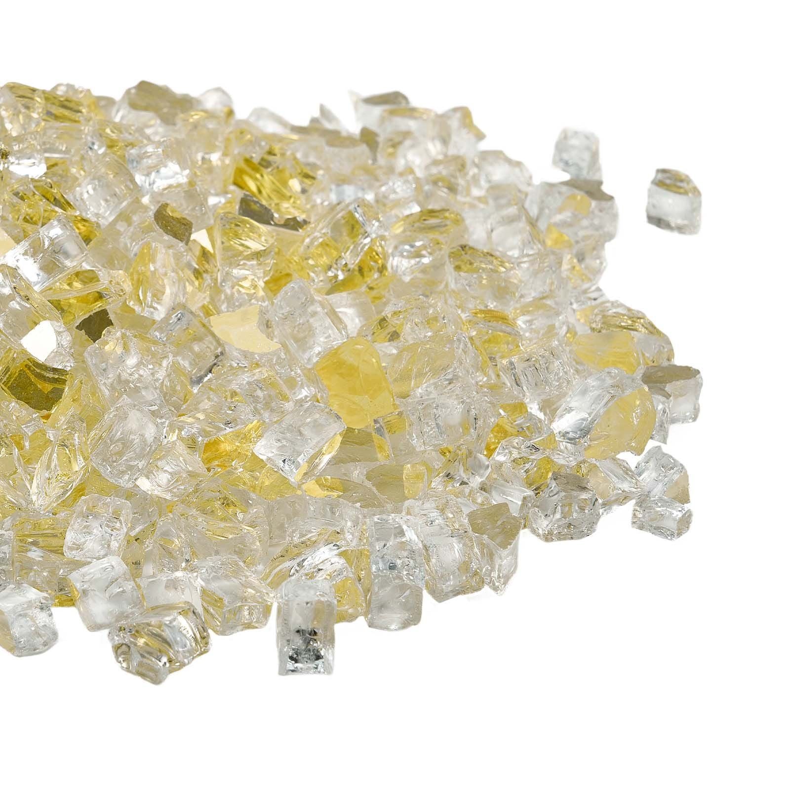 Fire Glass, 10 LBS / 4.5 KG High-Temperature Resistant Fireplace Rocks, 1/2-Inch / 12.7 mm Reflective & Smokeless Firepit Glass Rock, High Luster Stone Landscaping for Fire Pit Table, Gold