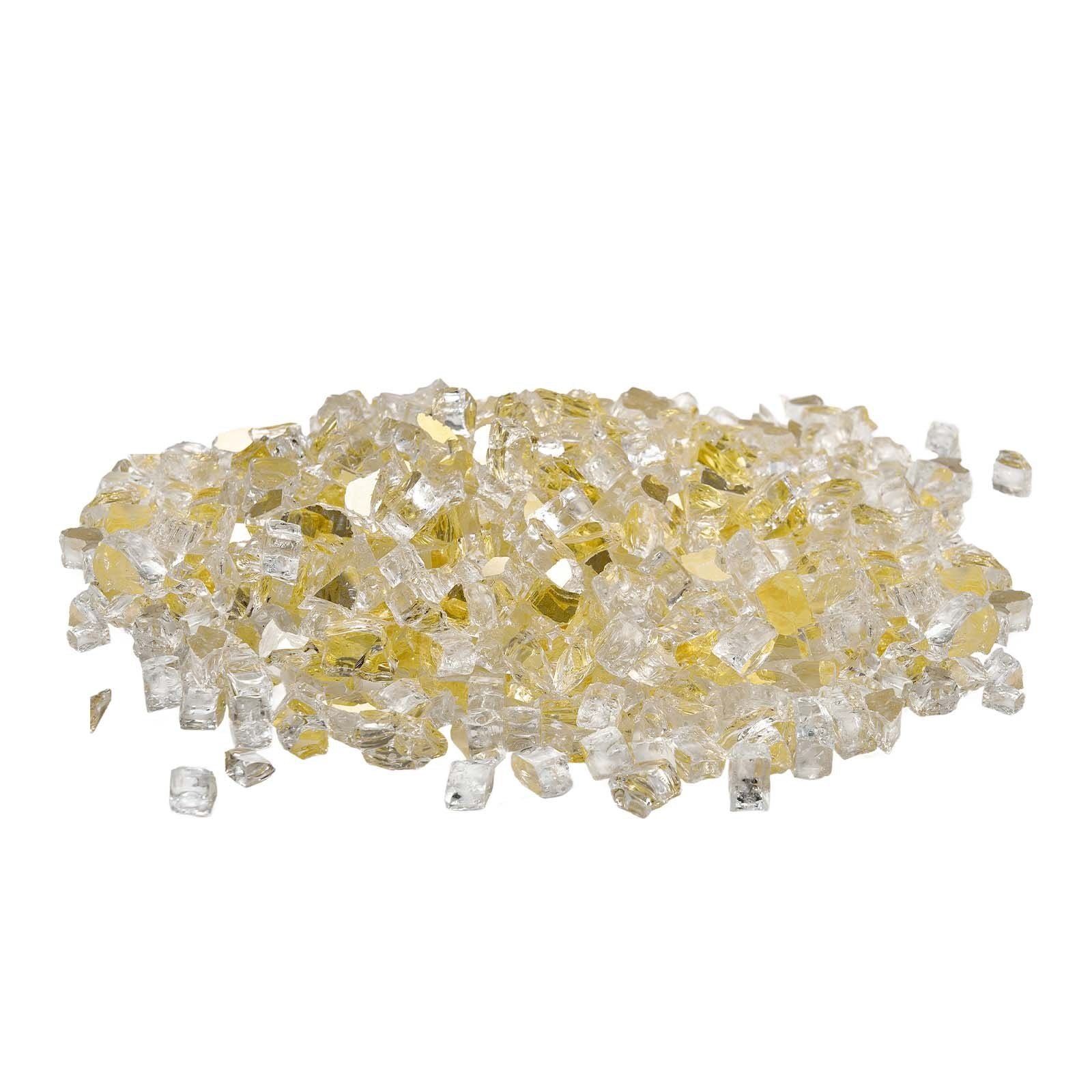 Fire Glass, 10 LBS / 4.5 KG High-Temperature Resistant Fireplace Rocks, 1/2-Inch / 12.7 mm Reflective & Smokeless Firepit Glass Rock, High Luster Stone Landscaping for Fire Pit Table, Gold