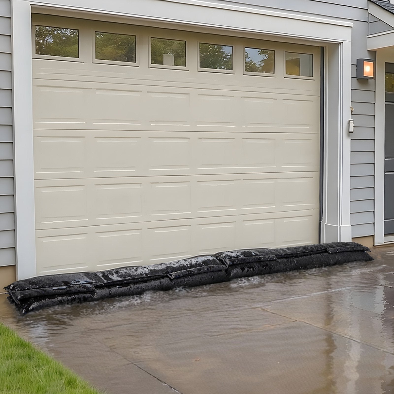 VEVOR Flood Barrier, 10 Pack, 1530 x 210 mm Flood Bags with Bucket, Reusable Water Absorbent Barrier Activated by Water, Sandless Sandbags Blockage, Flooding Prevention Bags for Basement, Garage, Doorway