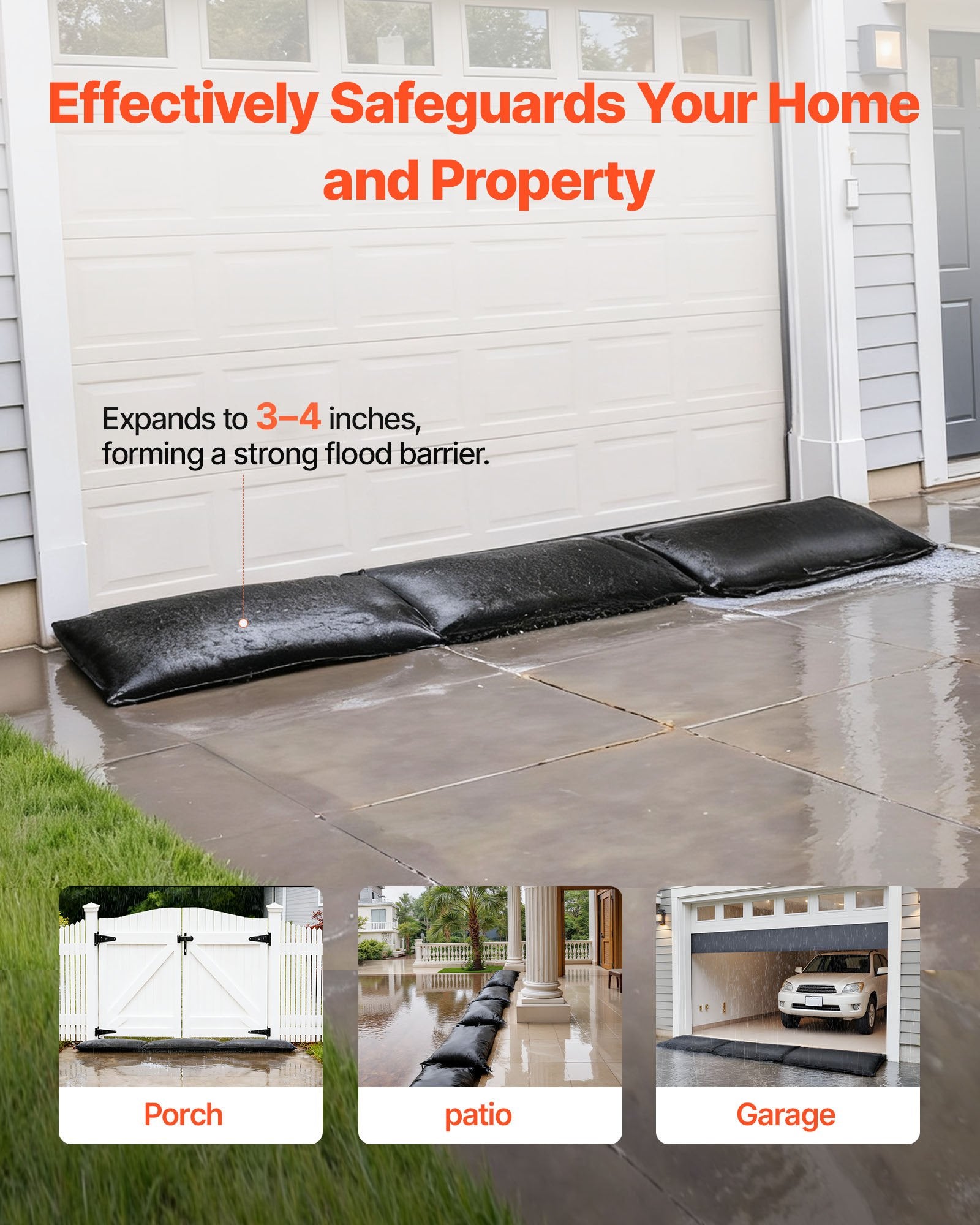 VEVOR Flood Barrier, 10 Pack, 430 x 830 mm Flood Bags with Bucket, Reusable Water Absorbent Barrier Activated by Water, Sandless Sandbags Blockage, Flooding Prevention Bags for Door, Basement, Garage