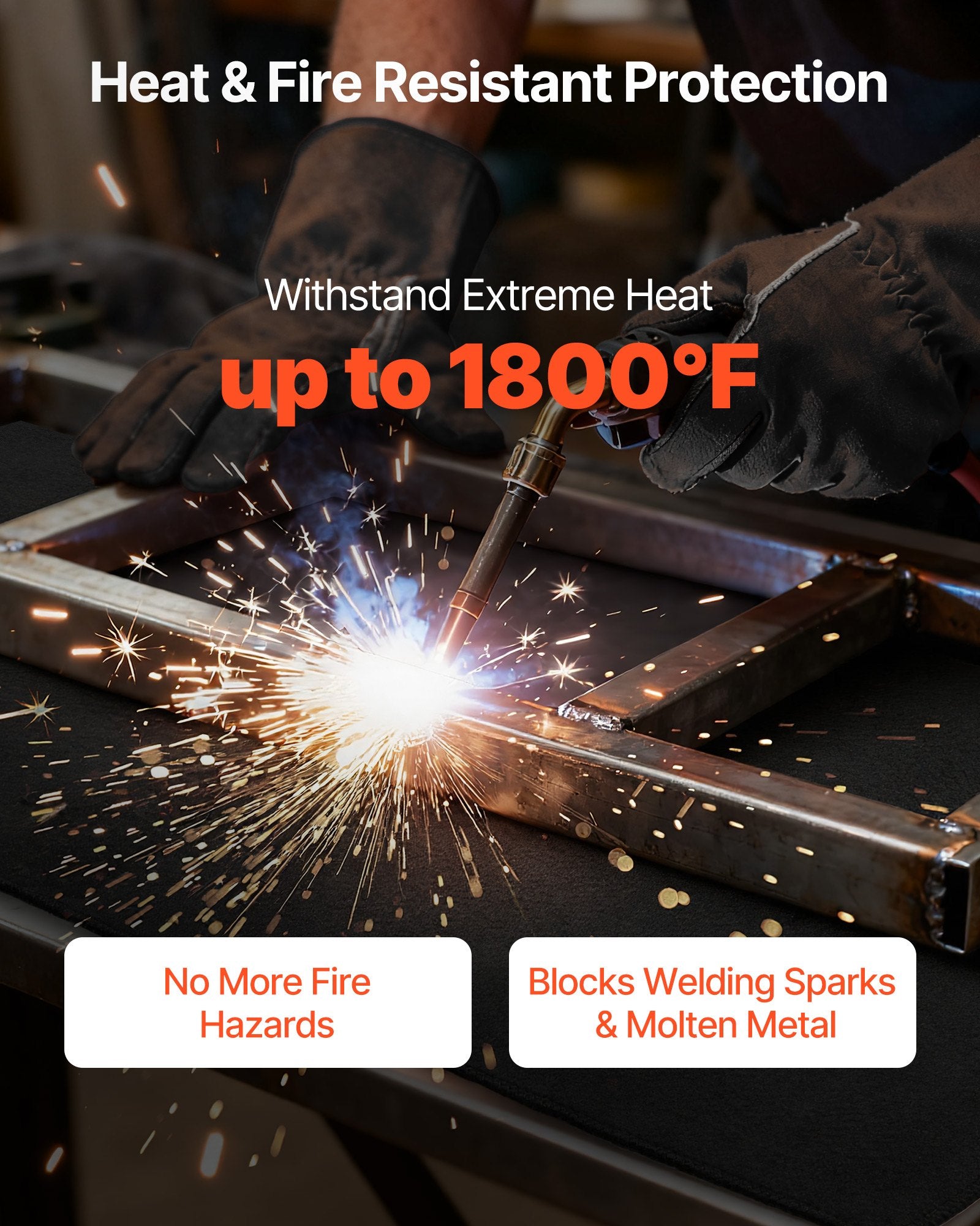 VEVOR Carbon Felt Welding Blanket, 1016mm x 1016mm Flame Retardant Welding Blanket, Up to 1800°F Heat Resistant Safety Protection Blanket, 3.5mm Thickened Carbon Fiber Fireproof Insulation Mat Pad