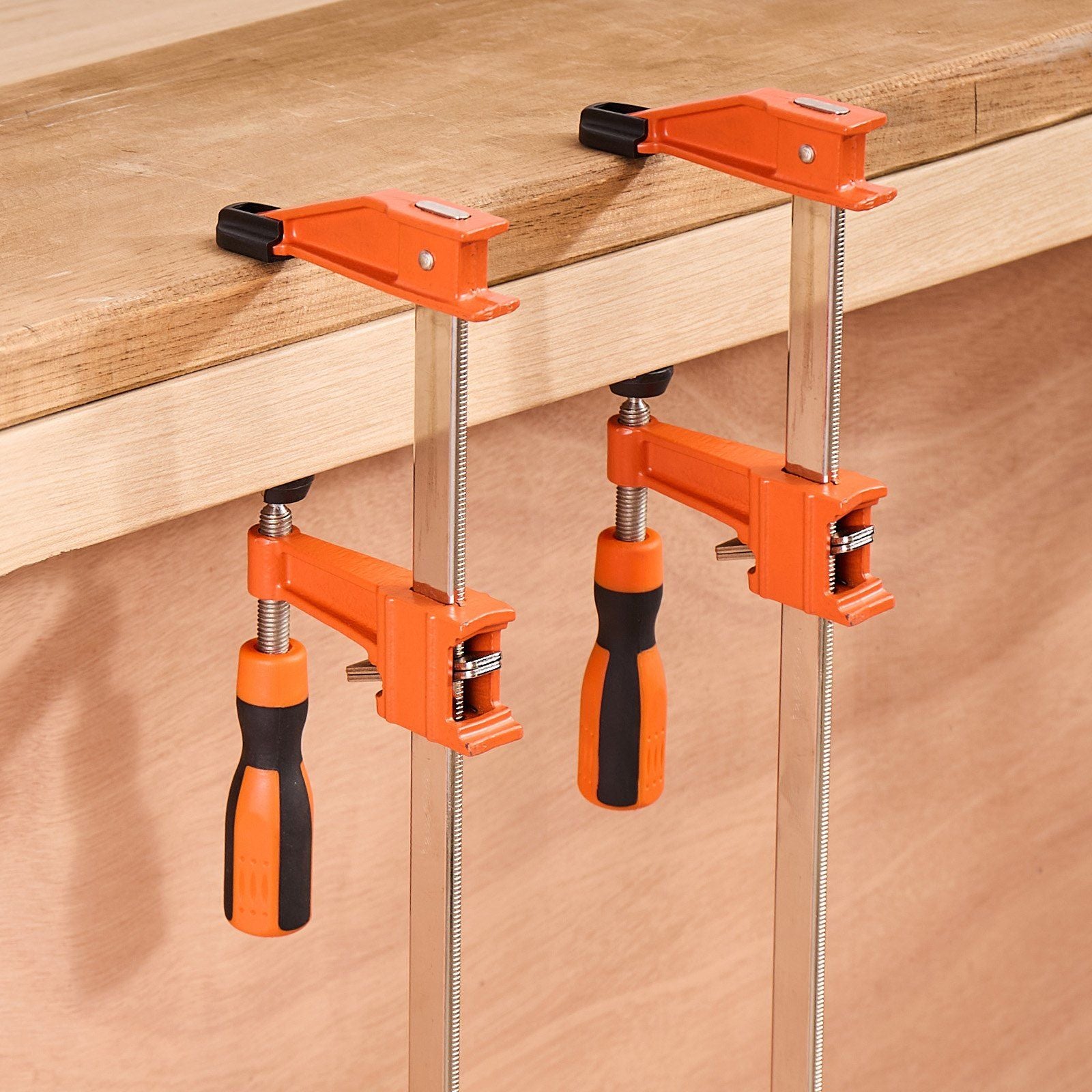 Bar Clamps for Woodworking, 2-Pack 610 mm Opening, Lockable F-Clamp with 272 kg Load Limit, 63.5 mm Depth, Cast Iron and Carbon Steel, Easy to Use, Wood Clamps for Woodworking Metal Working