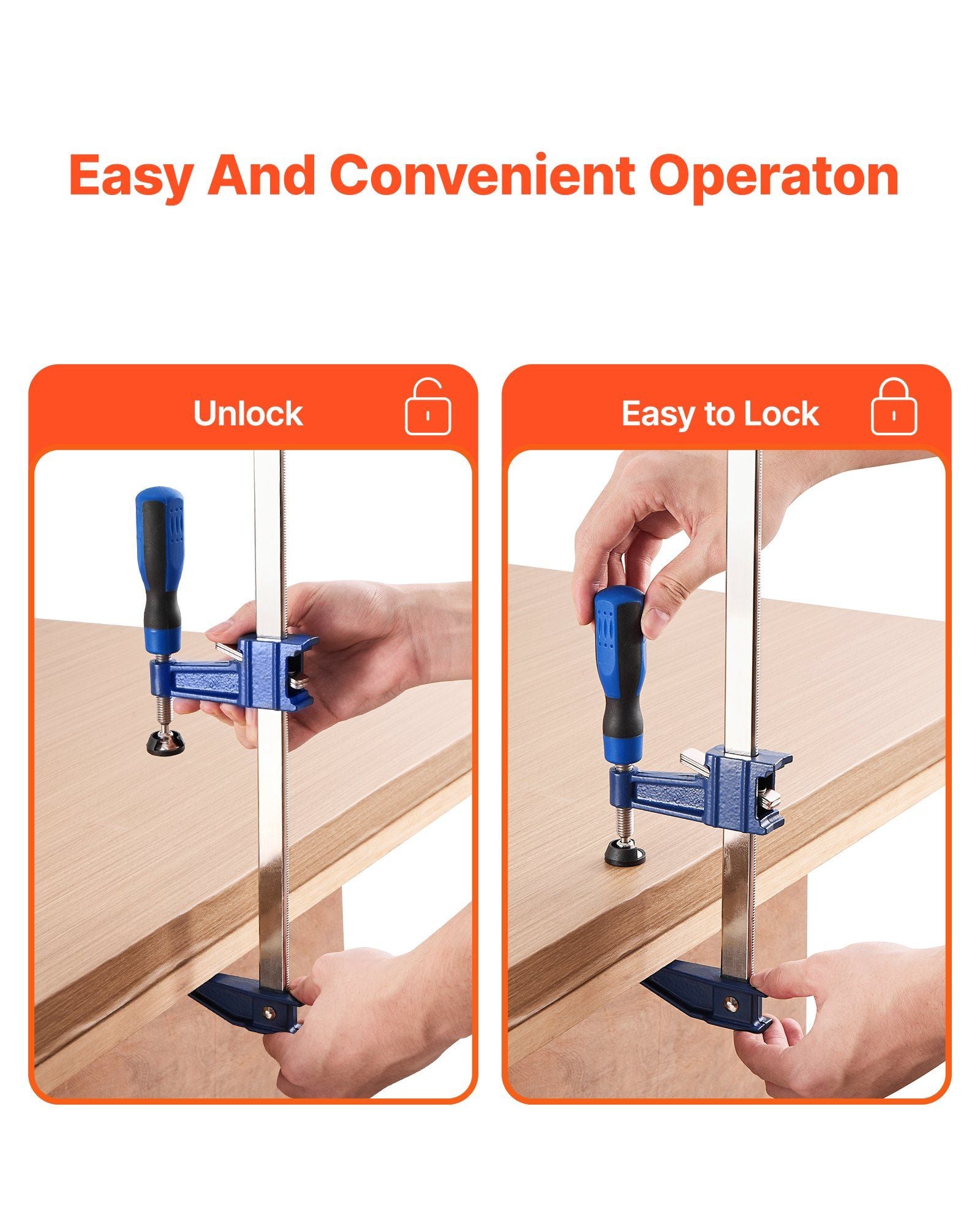 Bar Clamps for Woodworking, 2-Pack 91.4 cm Opening, Lockable F-Clamp with 272 kg Load Limit,63.5 mm Depth, Cast Iron and Carbon Steel, Easy to Use, Wood Clamps for Woodworking Metal Working