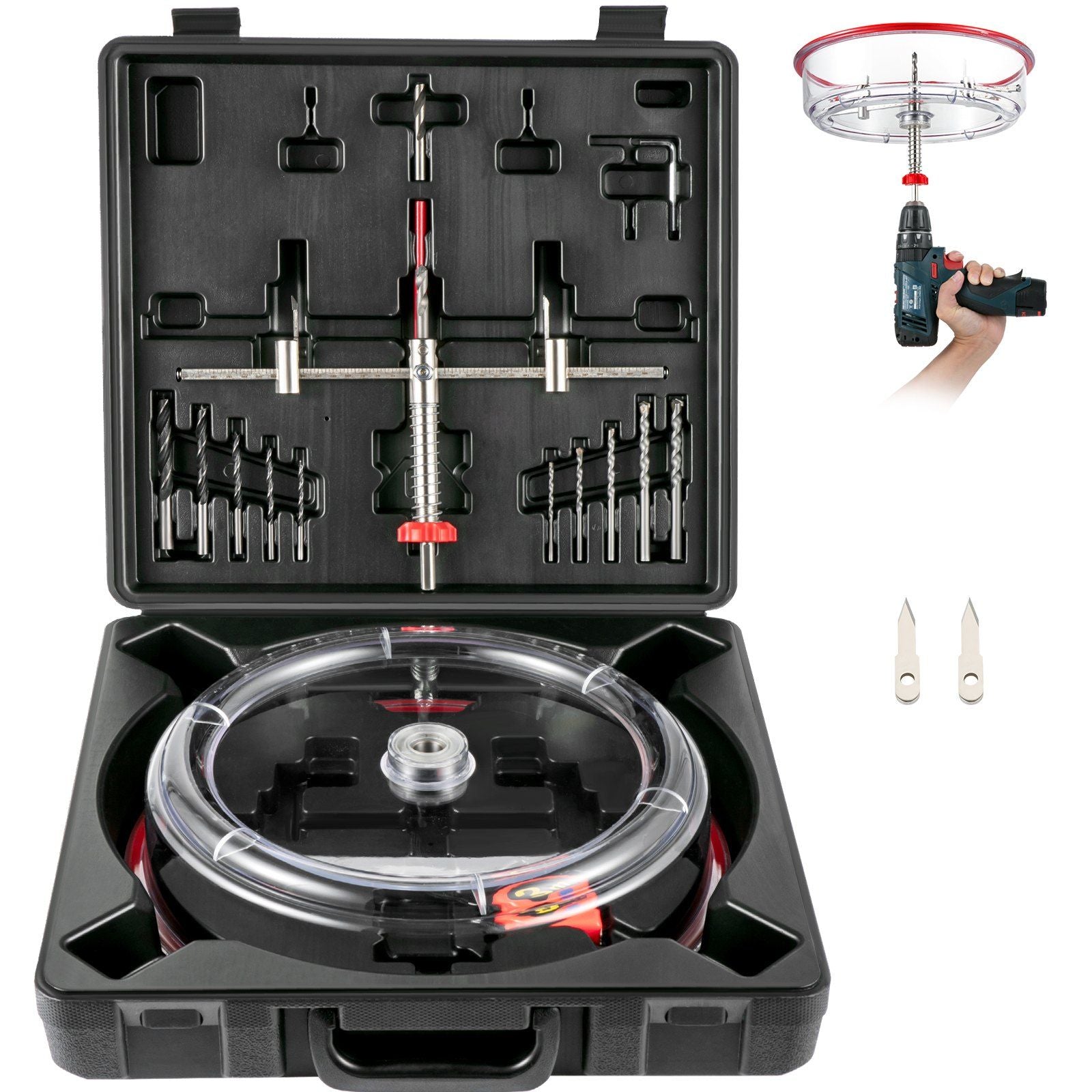 Adjustable Hole Saw Cutter Kit, 1-5/8" to 8" (40-200 mm), Two Replaceable Pilot Drill Bits, Twin Blade Recessed Hole Saw with PC Dust Shield, for Recessed Lights, Ceiling Speakers, Vent Holes