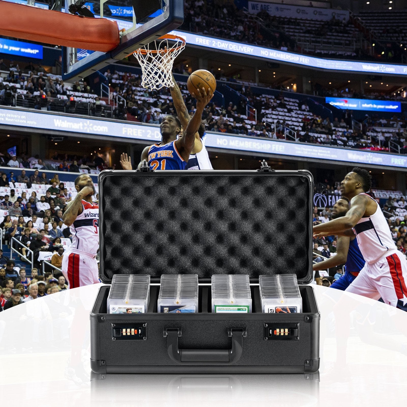 VEVOR Graded Card Storage Box, 4 Slots, Graded Sports Cards Holder Carrying Case with Coded Lock Foam Dividers, for 108 PSA Graded Cards 76 BGS Cards 84 SGC Cards 388 Top Loaders or 999+ Loose Cards