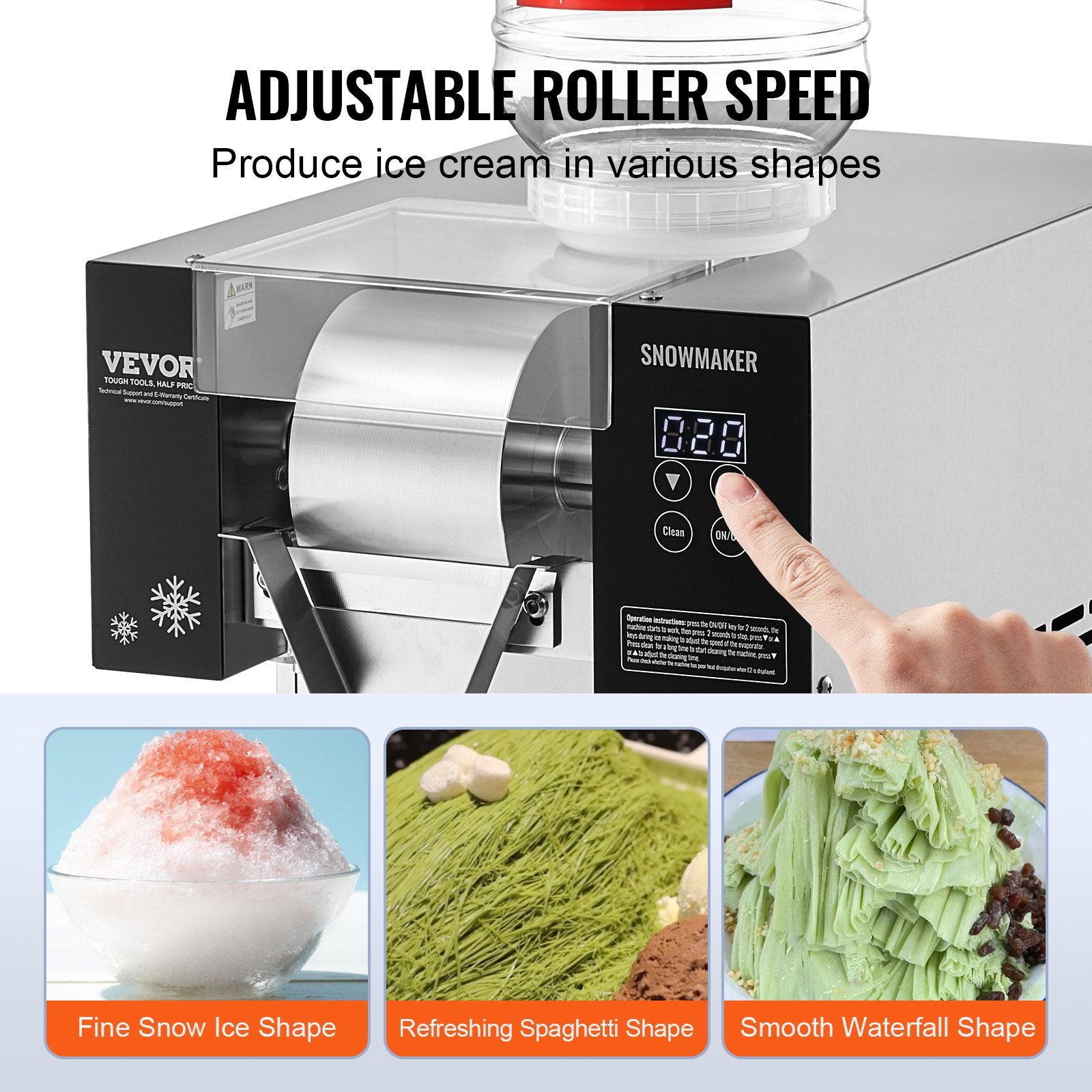 VEVOR Commercial Snowflake Ice Machine, 276LBS/24H Snowflake Ice Maker, Stainless Steel Ice Shaver Machine, Electric Snow Cone Maker, Air Cooling System for Rapid Heat Dissipation, for Bakery, Cafe