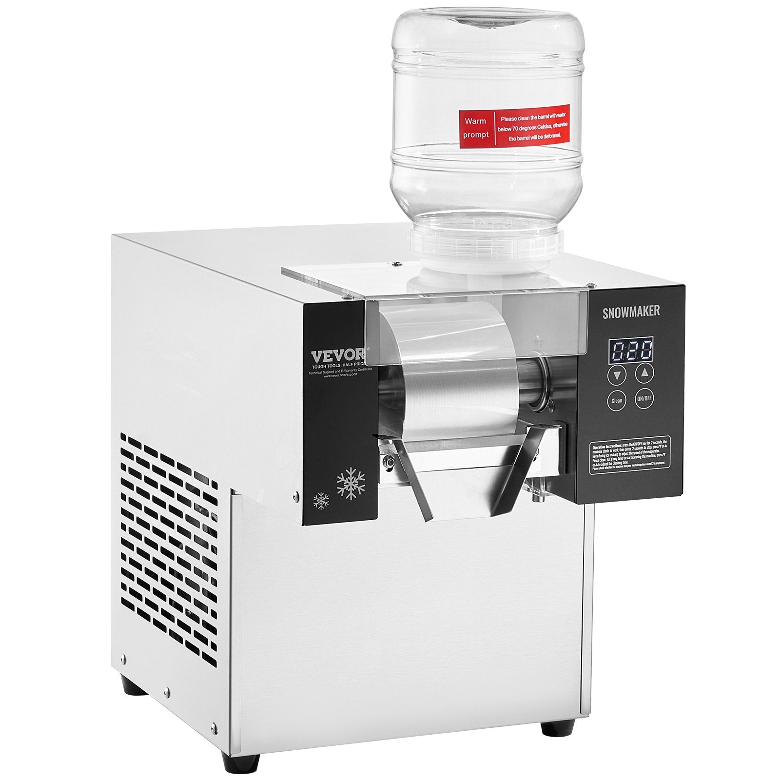 VEVOR Commercial Snowflake Ice Machine, 375LBS/24H Snowflake Ice Maker, Stainless Steel Ice Shaver Machine, Electric Snow Cone Maker, Air Cooling System for Rapid Heat Dissipation, for Bakery, Cafe