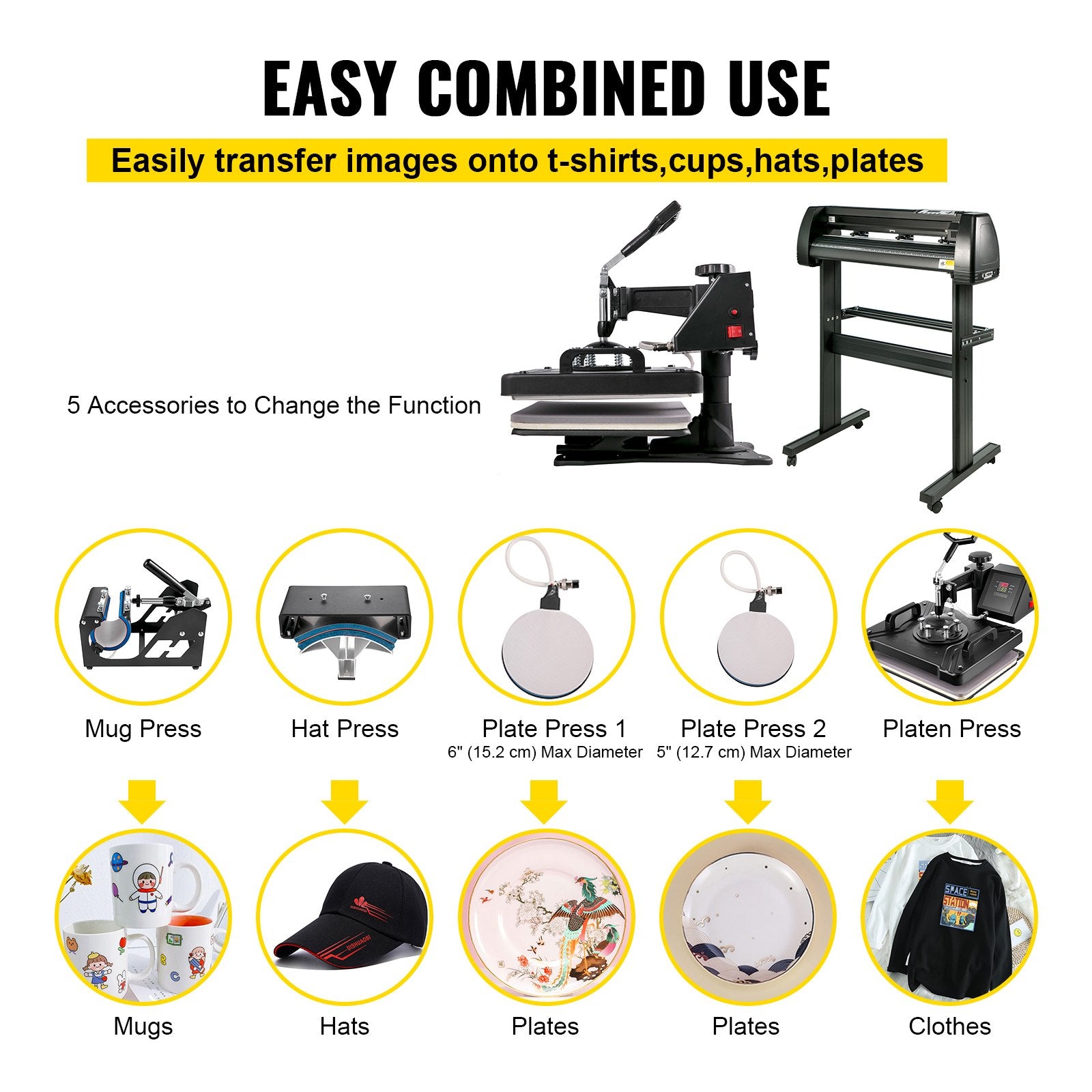 VEVOR 5 In1 12" X 15" (30 X 38cm) Heat Transfer Press + 28 Inch Vinyl Cutter Machine Kit Software