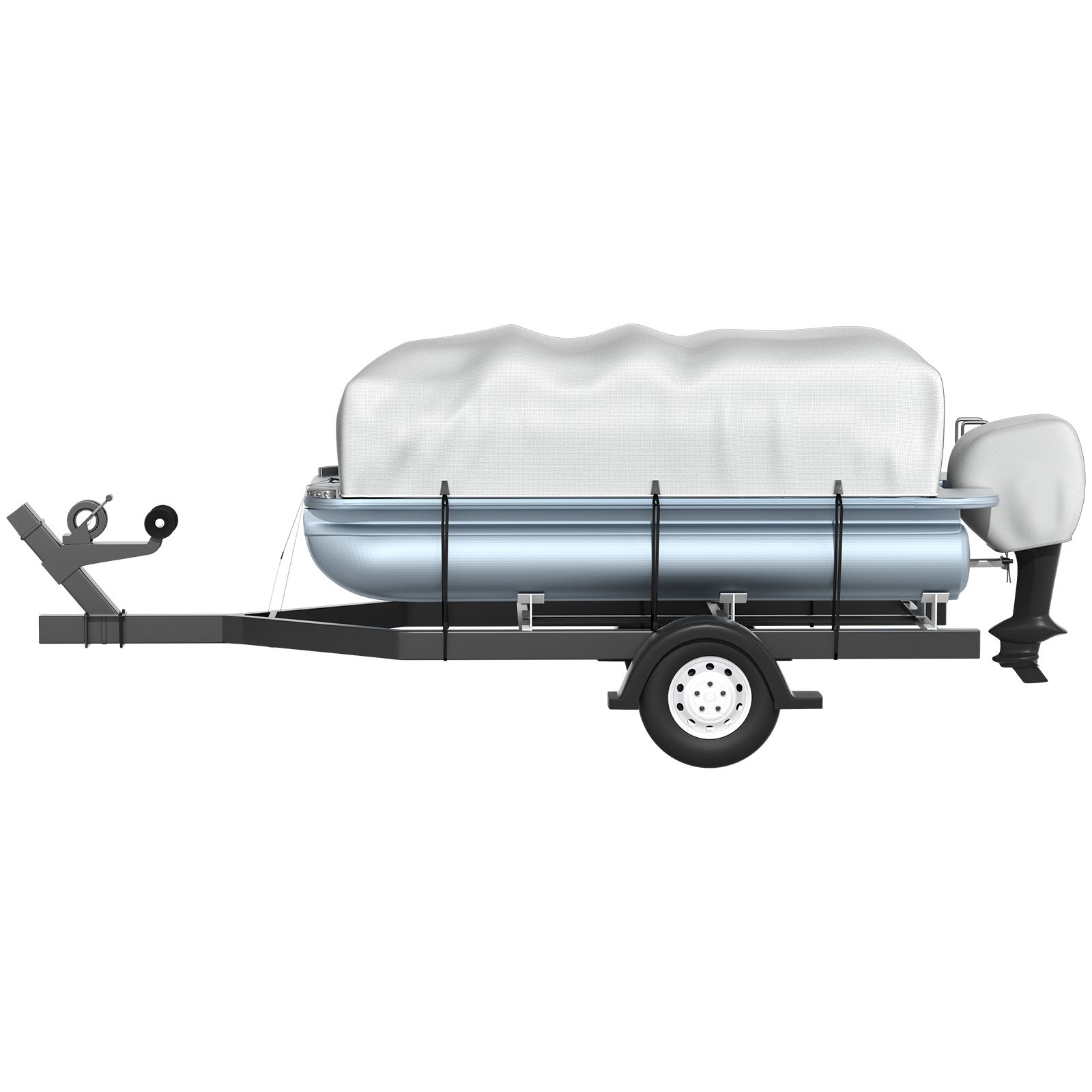 VEVOR Pontoon Boat Cover, Fit for 17\'-20\' Boat, Heavy Duty 600D Marine Grade Oxford Fabric, UV Resistant Waterproof Trailerable Boat Cover with 2 Support Poles and 7 Wind-Proof Straps, Gray