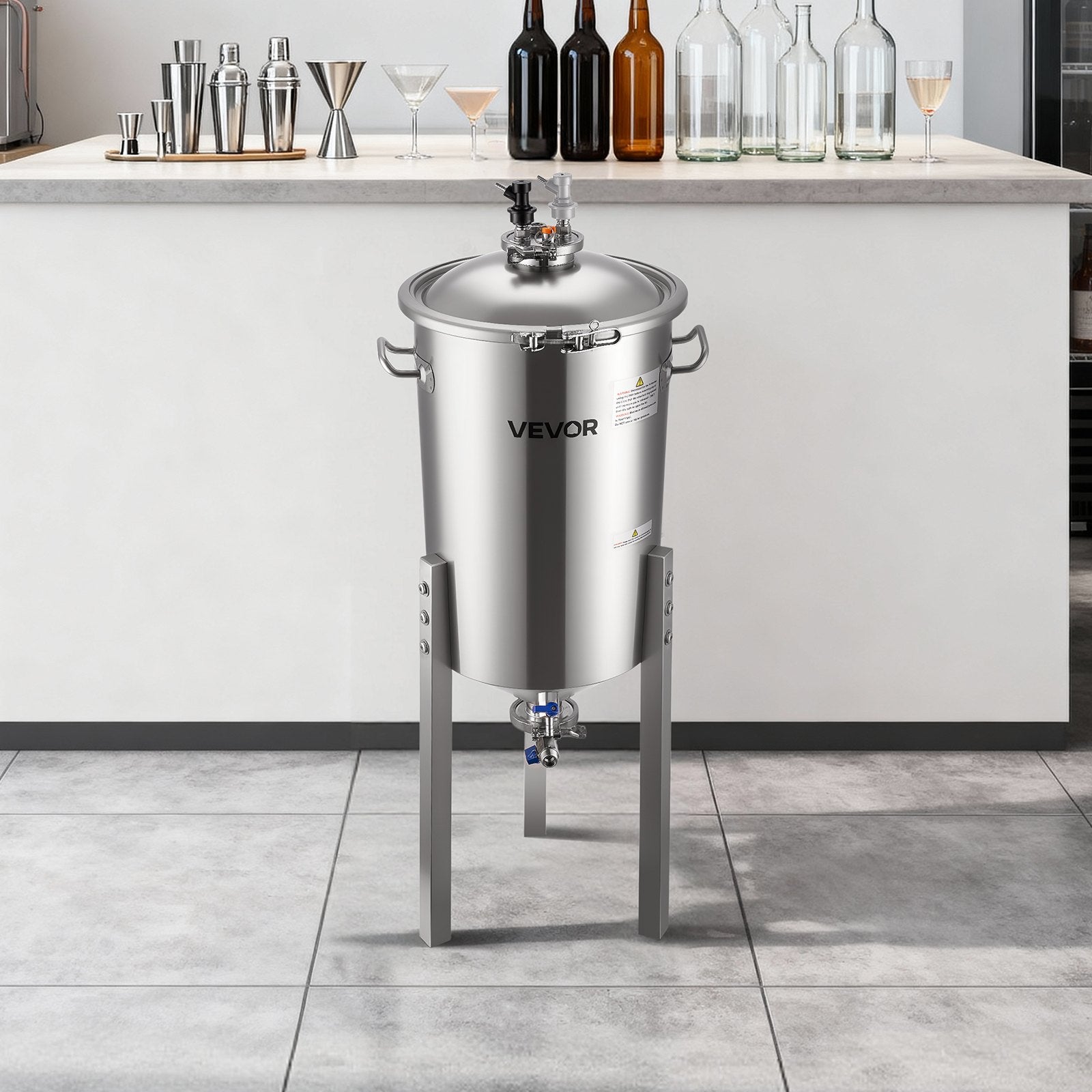 VEVOR Stainless Steel Conical Fermenter, 8 Gal/30L Home Brewing Fermenation Tank, Brew Bucket Fermentor with Conical Bottom, 3 Adjustable Legs, Lid, Handle & Thermometer, for Wine, Beer Fermentation