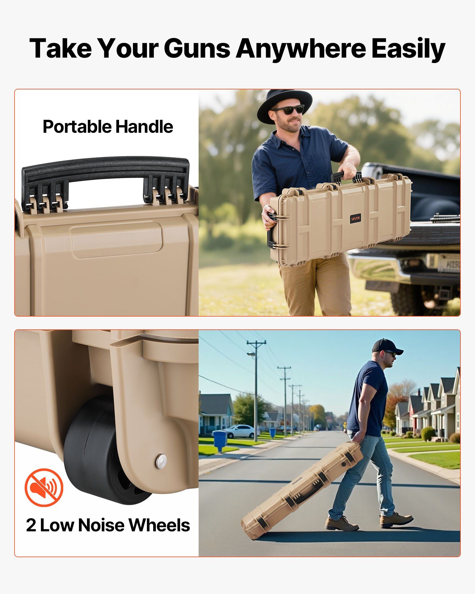 Hard Rifle Case, Lockable Rifle Case with Pre-cut Foams, 1016 mm Gun Storage with Wheels, IP67 Waterproof & Dustproof Movable Large Pistol Storage for Rifles, Shotguns, Airsoft Guns, Khaki
