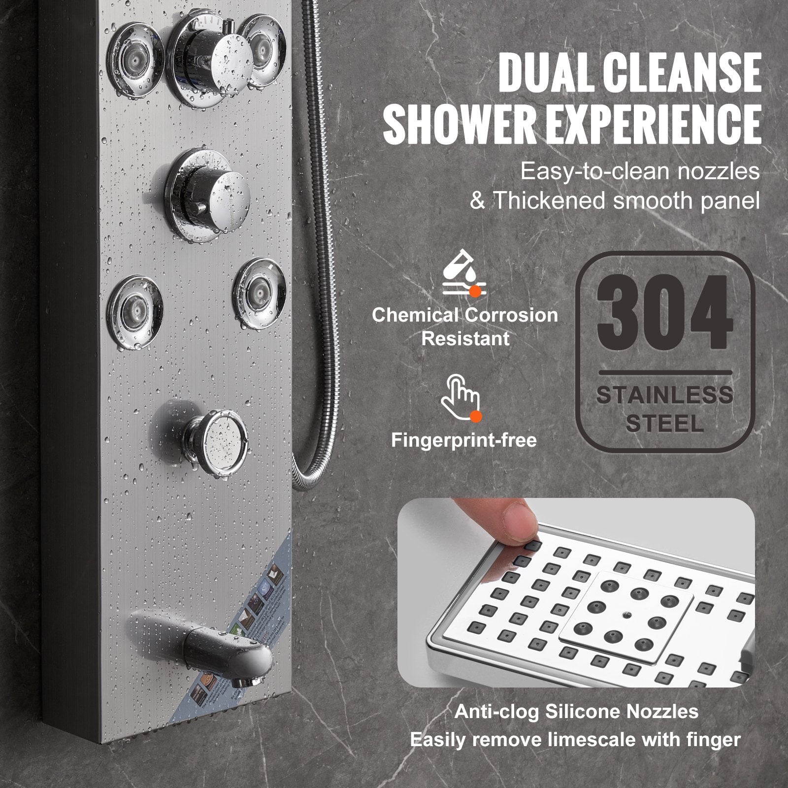 VEVOR Shower Panel System, 6 Shower Modes, LED & Screen Hydroelectricity Shower Panel Tower, Rainfall, Waterfall, 8 Massage Jets, Tub Spout, Handheld Shower, Stainless Steel Wall-Mounted Shower Set