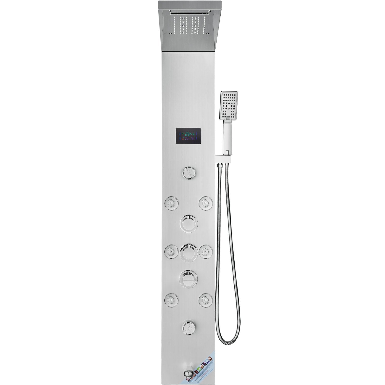 VEVOR Shower Panel System, 6 Shower Modes, LED & Screen Hydroelectricity Shower Panel Tower, Rainfall, Waterfall, 8 Massage Jets, Tub Spout, Handheld Shower, Stainless Steel Wall-Mounted Shower Set