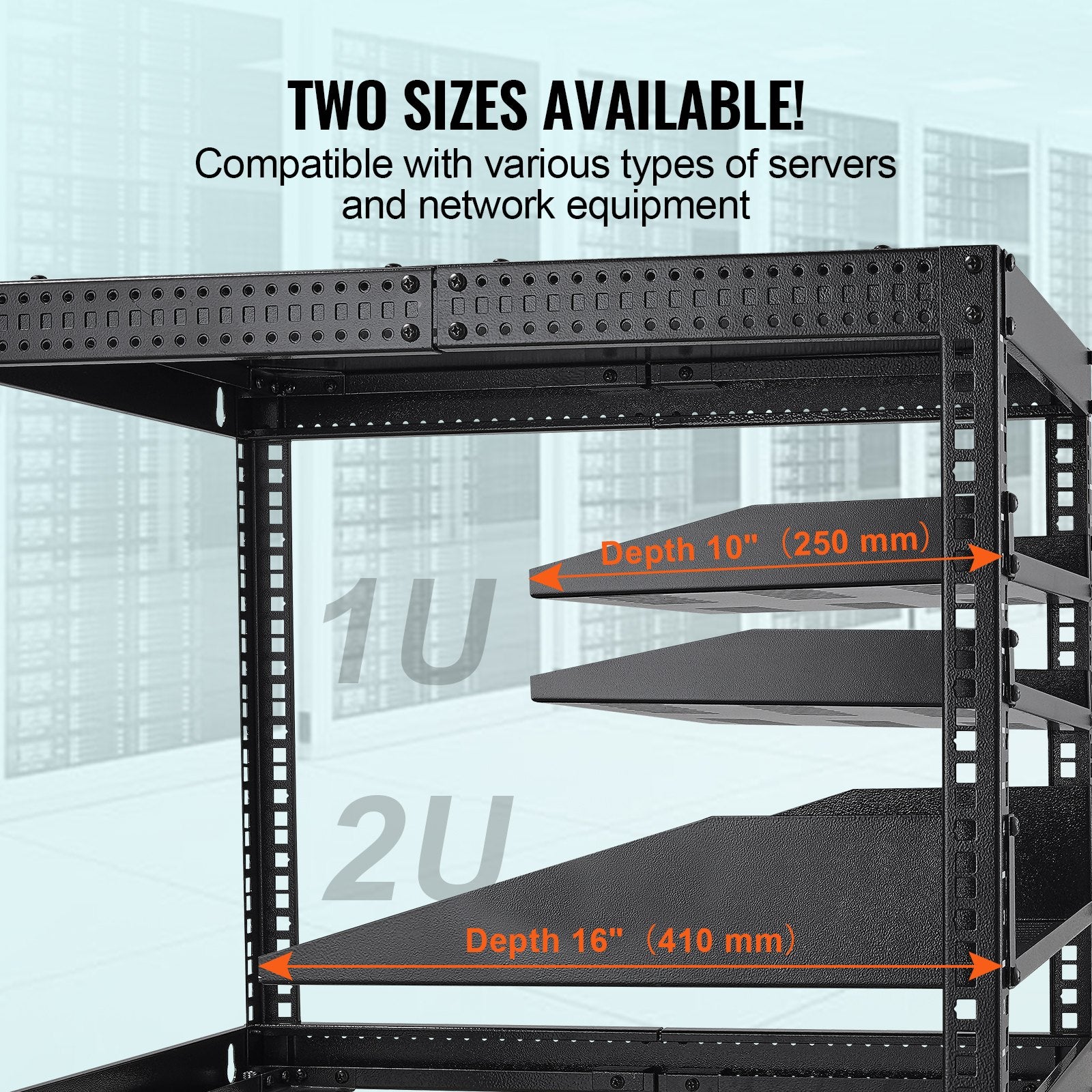 VEVOR 2PCS 1U Server Rack Shelf, 254mm Depth, 22.68kg Max Load Capacity Vented Cantilever or Wall Mount Rack Mount Shelf with Tray, Good Air Circulation for 482.6mm Network Cabinet or Equipment Rack