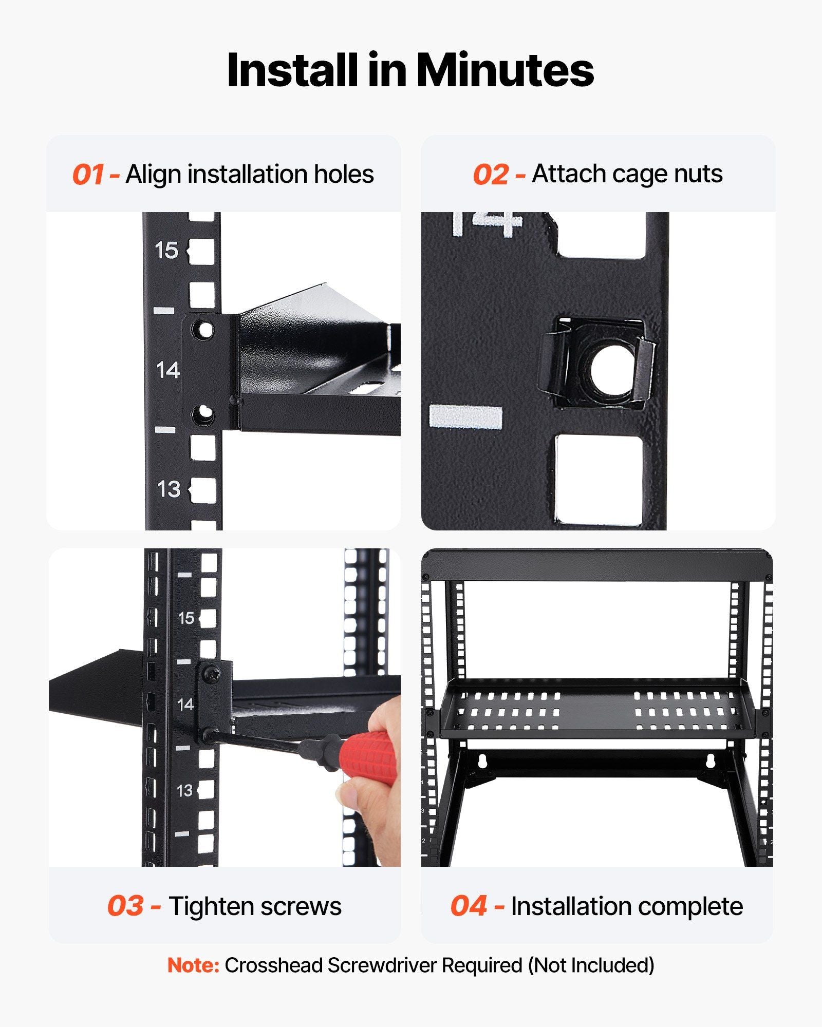 1U Server Rack Shelf, 4 PCS, 22.68 kg Max Load-Bearing Vented Cantilever, Wall Mount or Rack Mount Shelf with Tray, 254 mm Depth, Good Air Circulation for Cabinet Computer Network Equipment