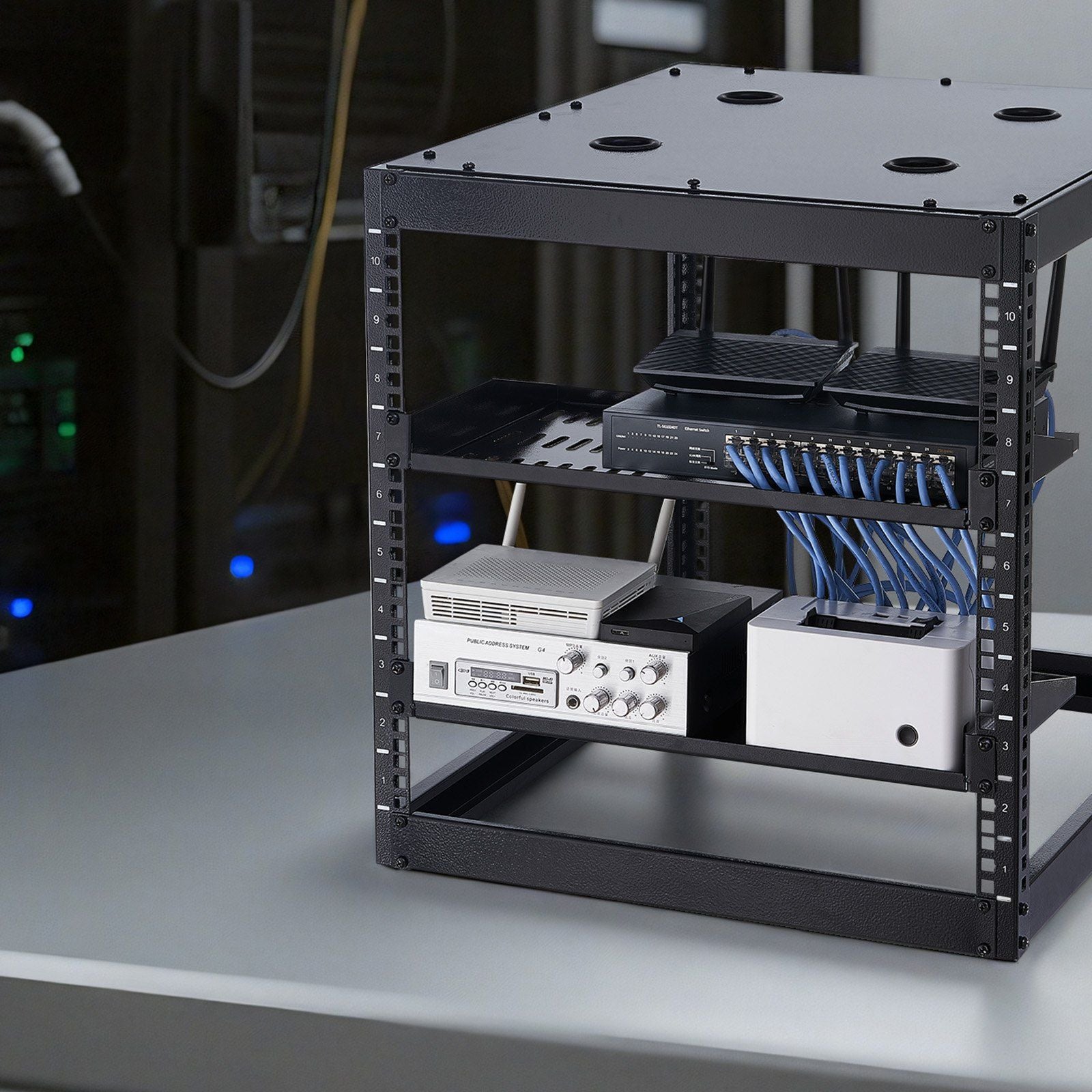 1U Server Rack Shelf, 4 PCS, 22.68 kg Max Load-Bearing Vented Cantilever, Wall Mount or Rack Mount Shelf with Tray, 254 mm Depth, Good Air Circulation for Cabinet Computer Network Equipment