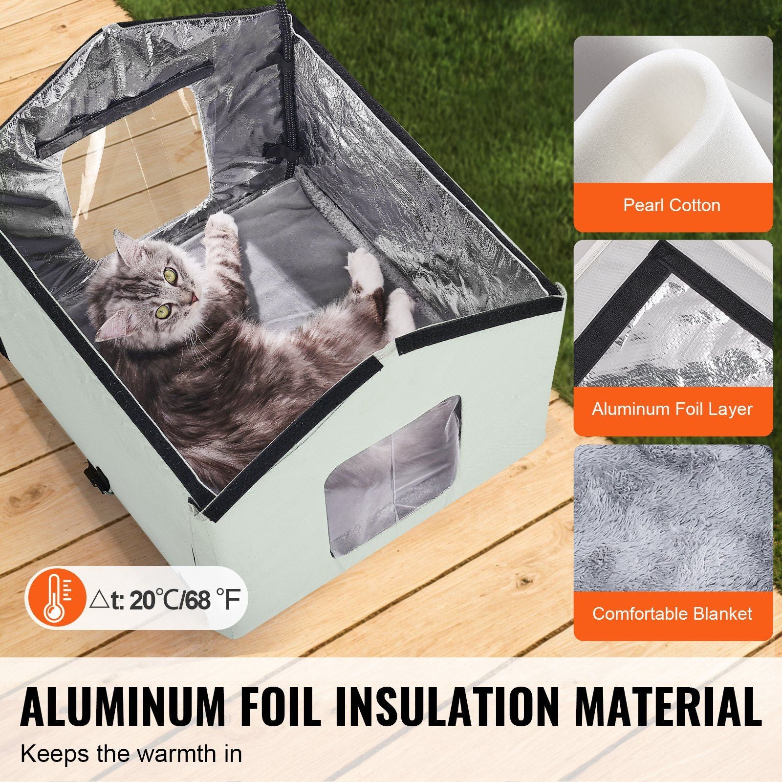 Heated Cat House, Outdoor Kitty Shelter with Adjustable Temperature and Timer, 600D Oxford Cloth Foldable Cat Shelter with Heated Pad for Winter to Stay Warm and Cozy, Green (Middle)